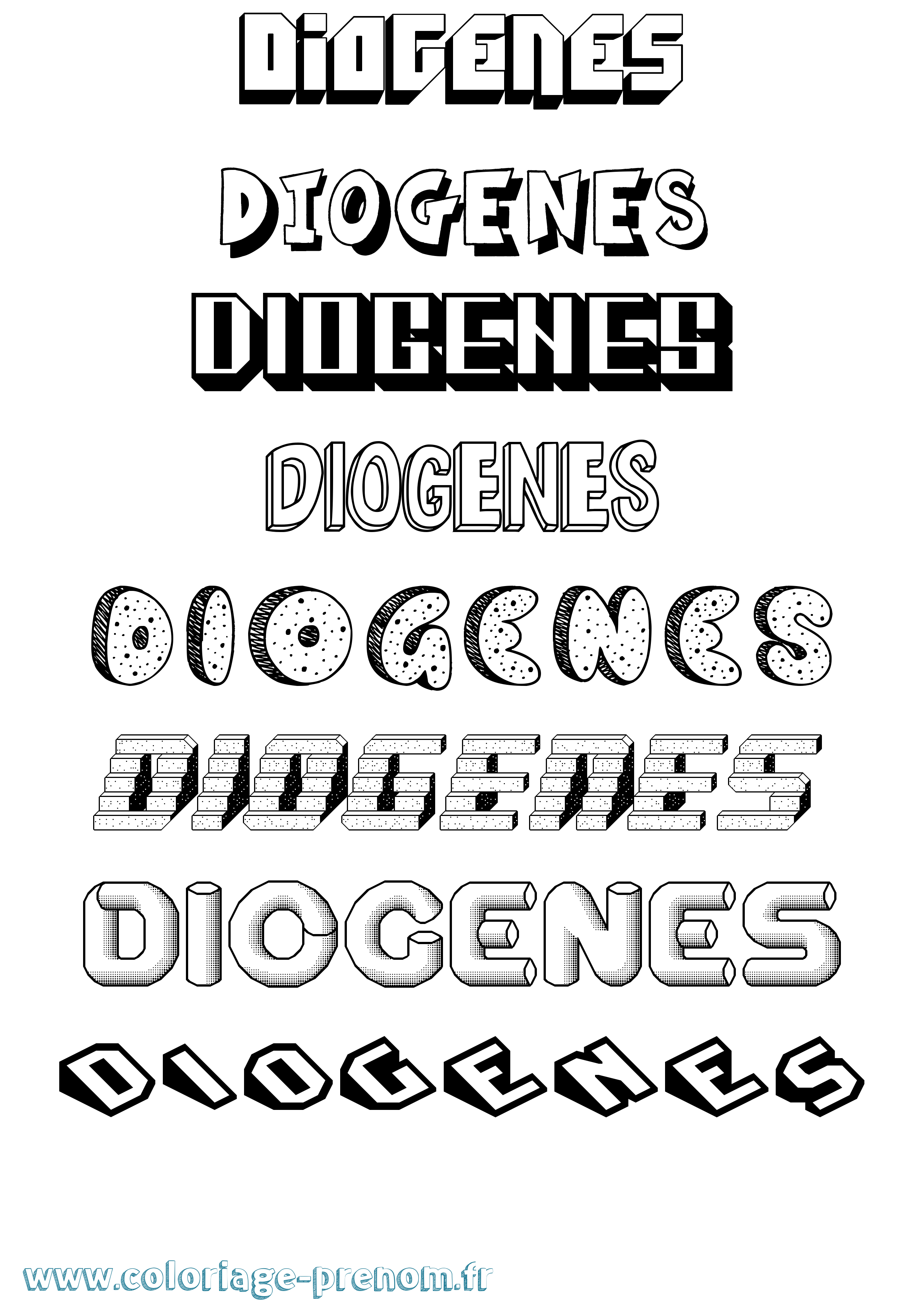 Coloriage prénom Diogenes Effet 3D