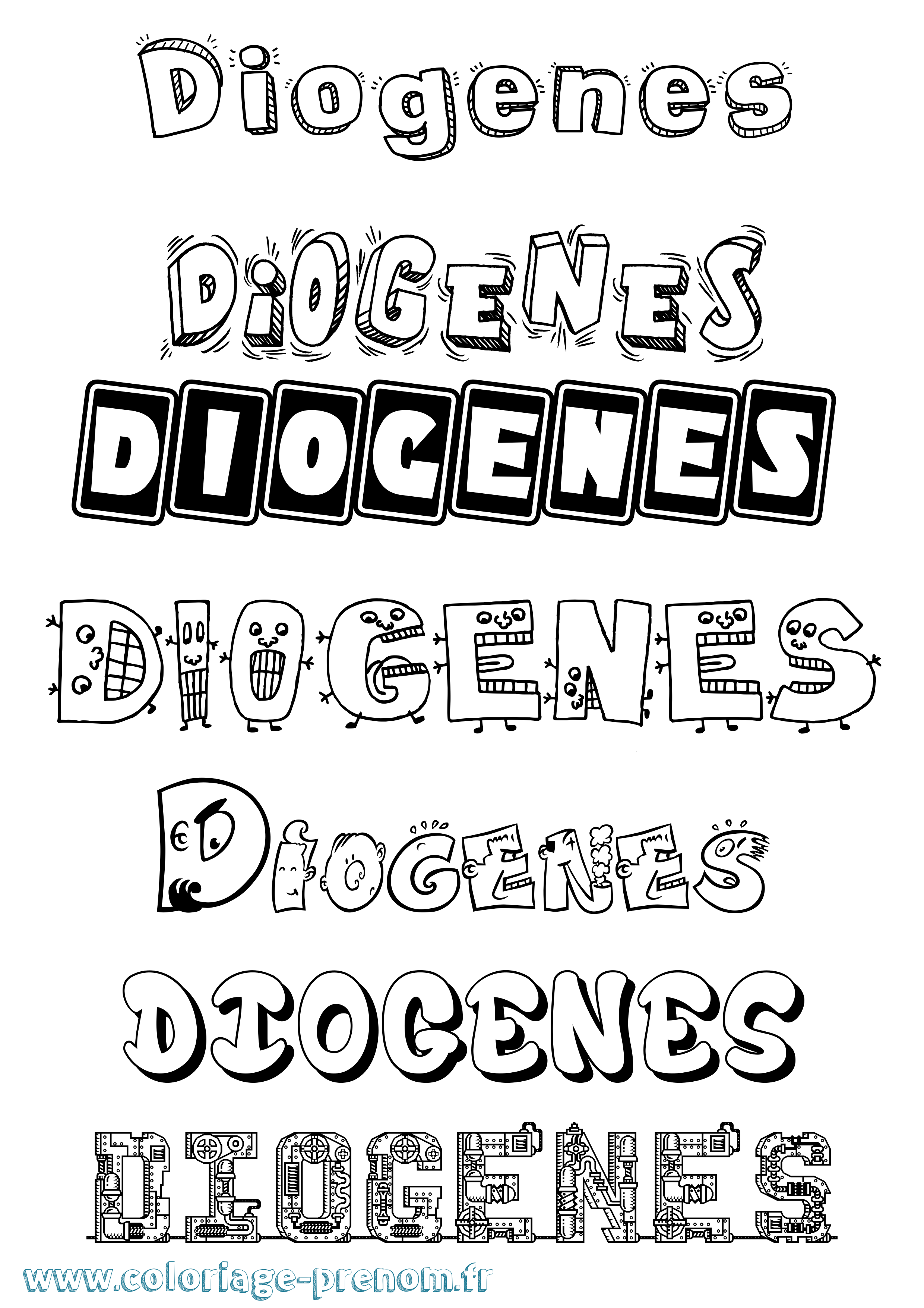 Coloriage prénom Diogenes Fun