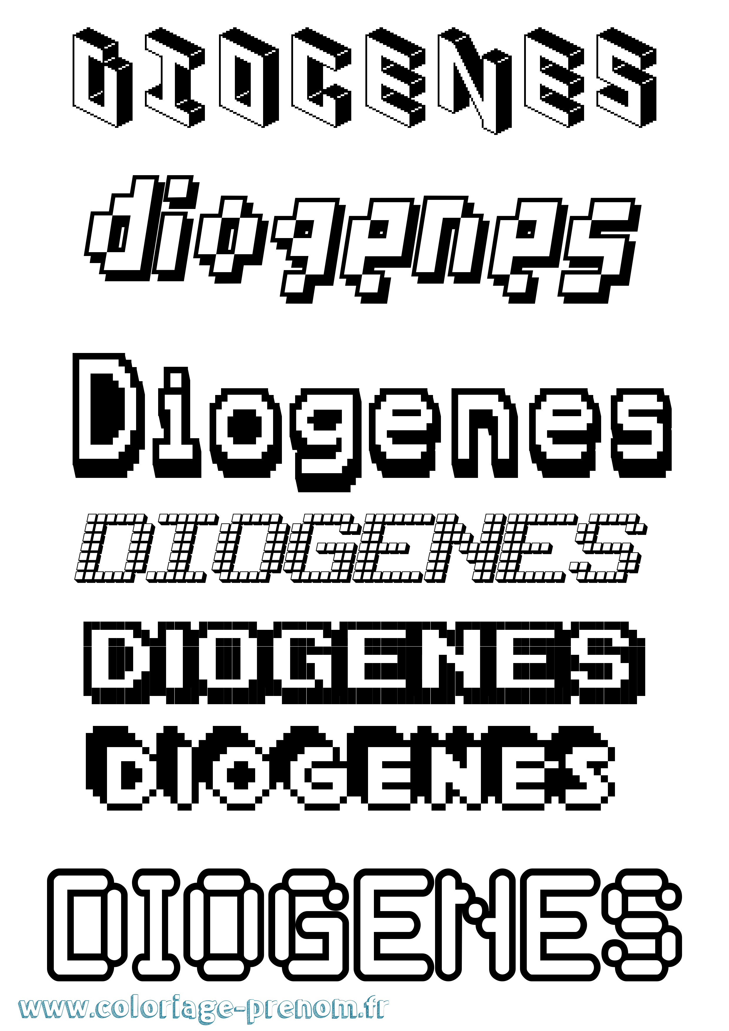 Coloriage prénom Diogenes Pixel