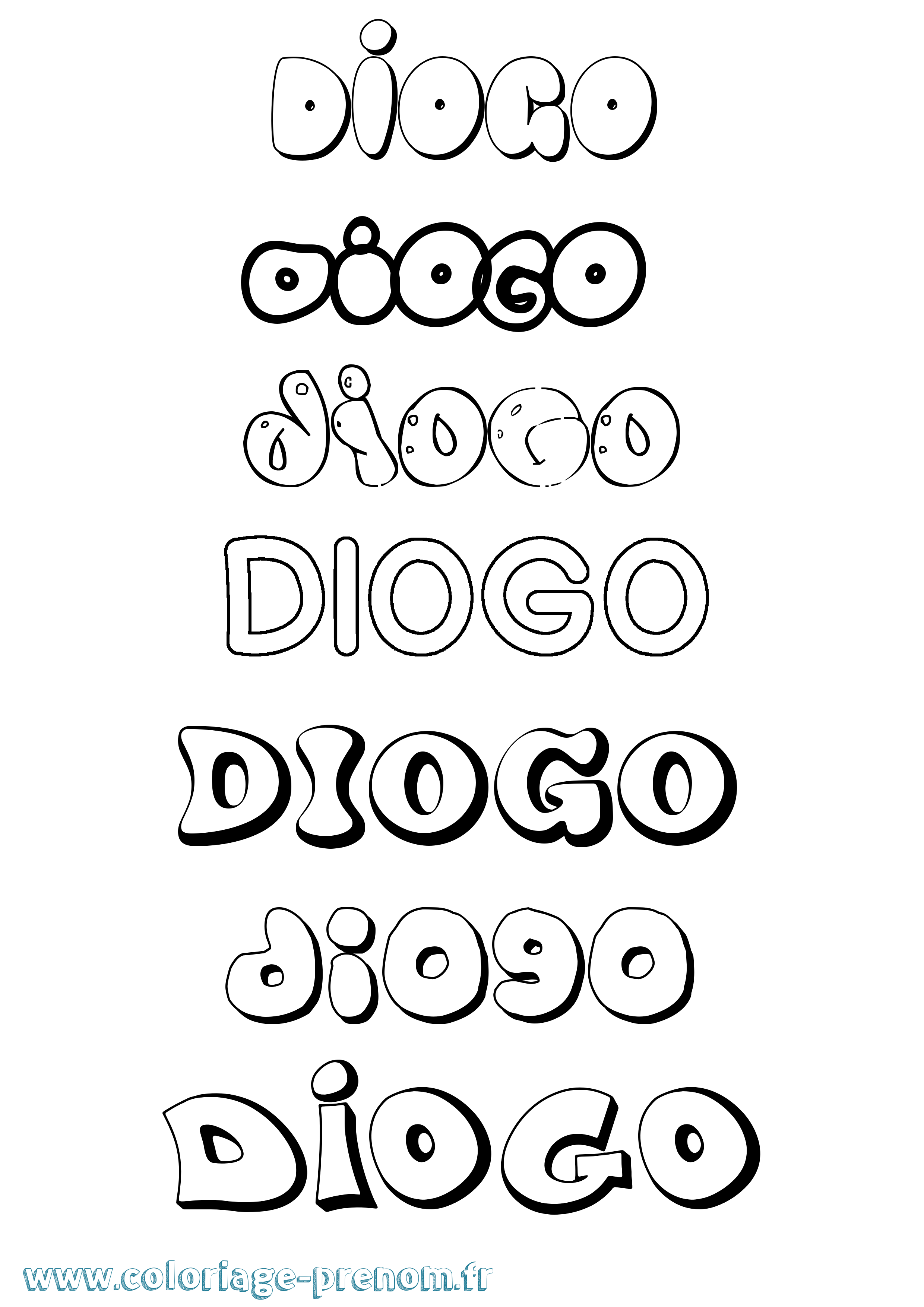 Coloriage prénom Diogo Bubble