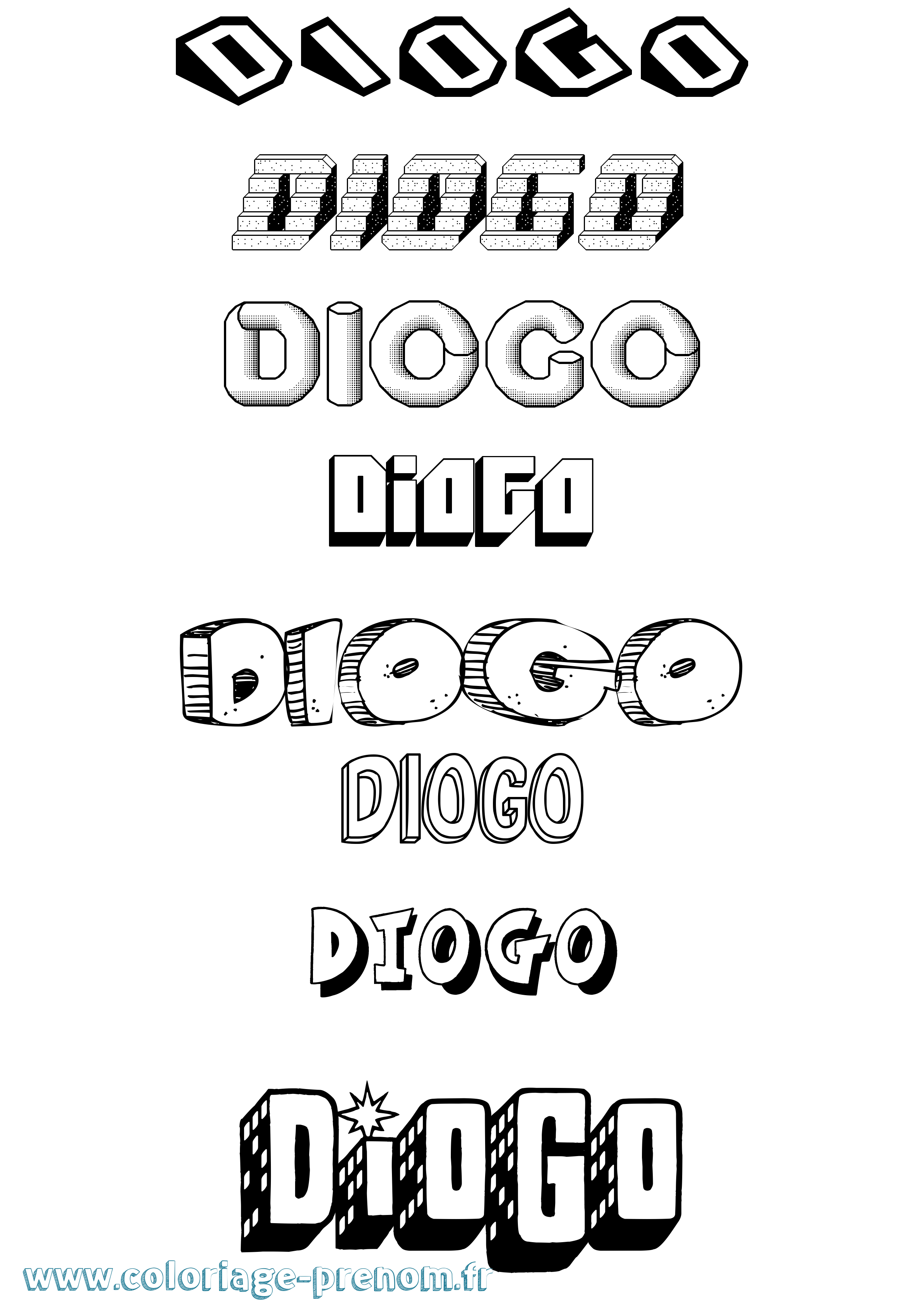 Coloriage Diogo Effet 3D Coloriage prénom Diogo Effet 3D