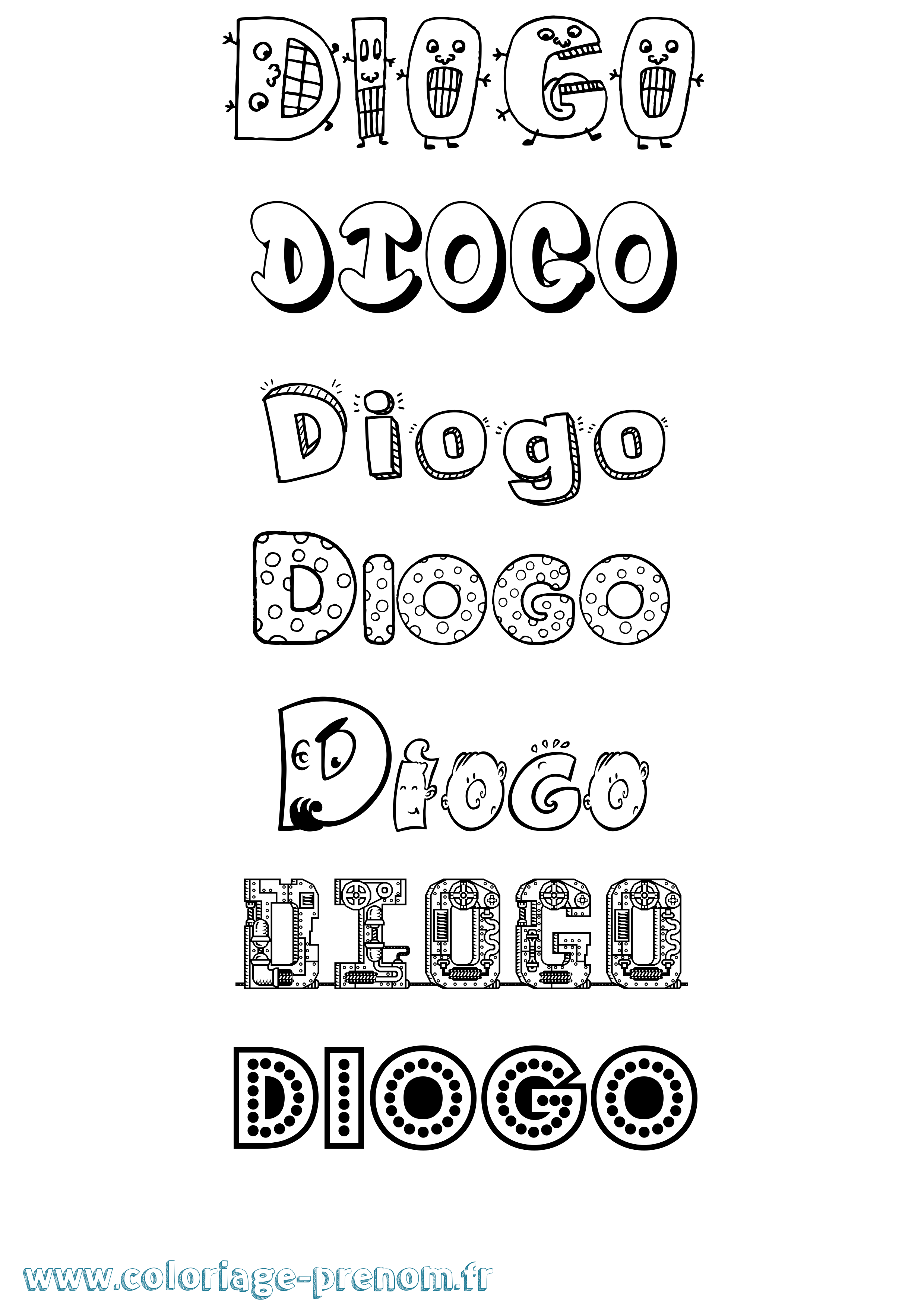 Coloriage prénom Diogo Fun