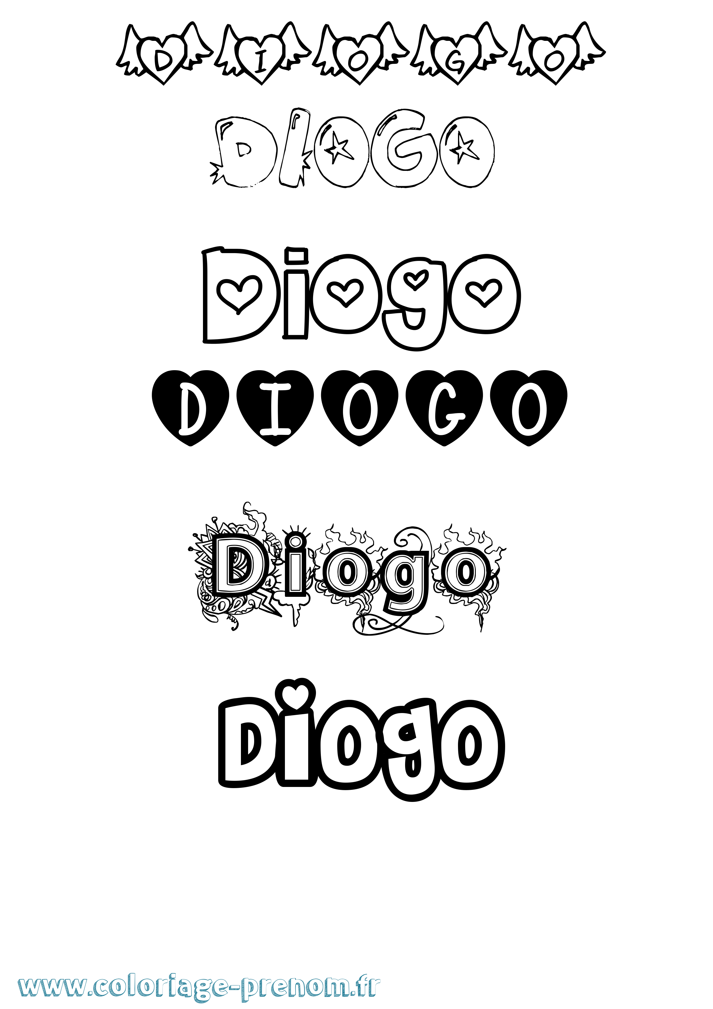 Coloriage prénom Diogo Girly