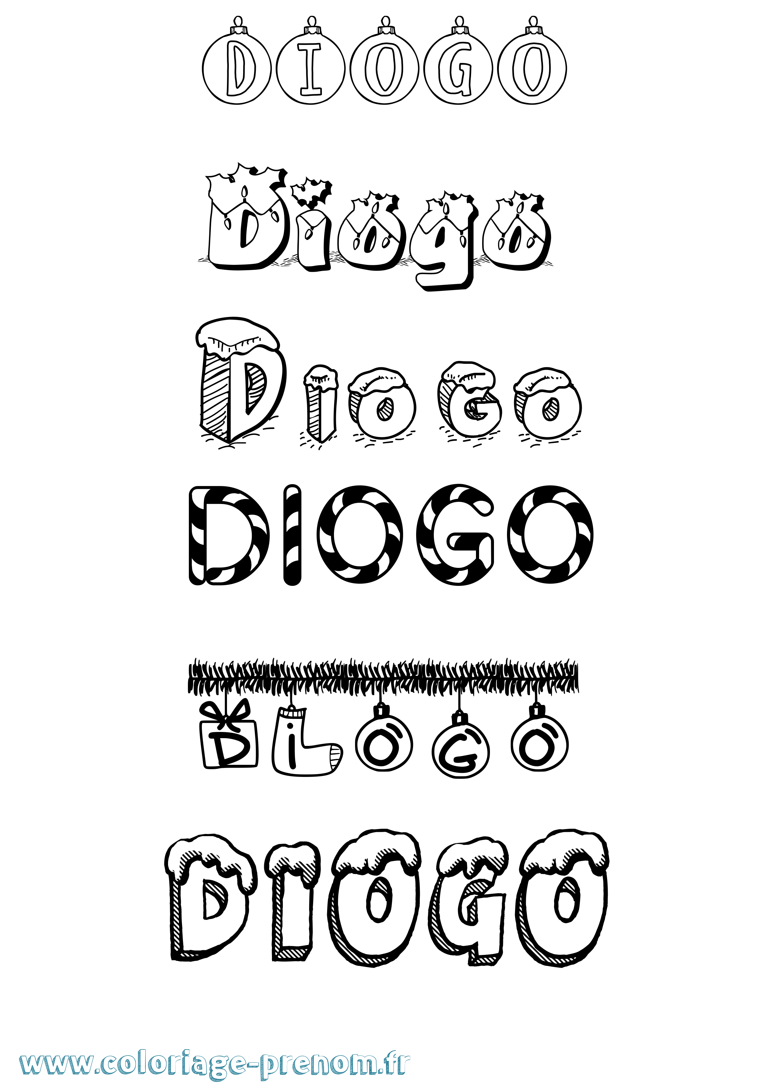 Coloriage prénom Diogo Noël