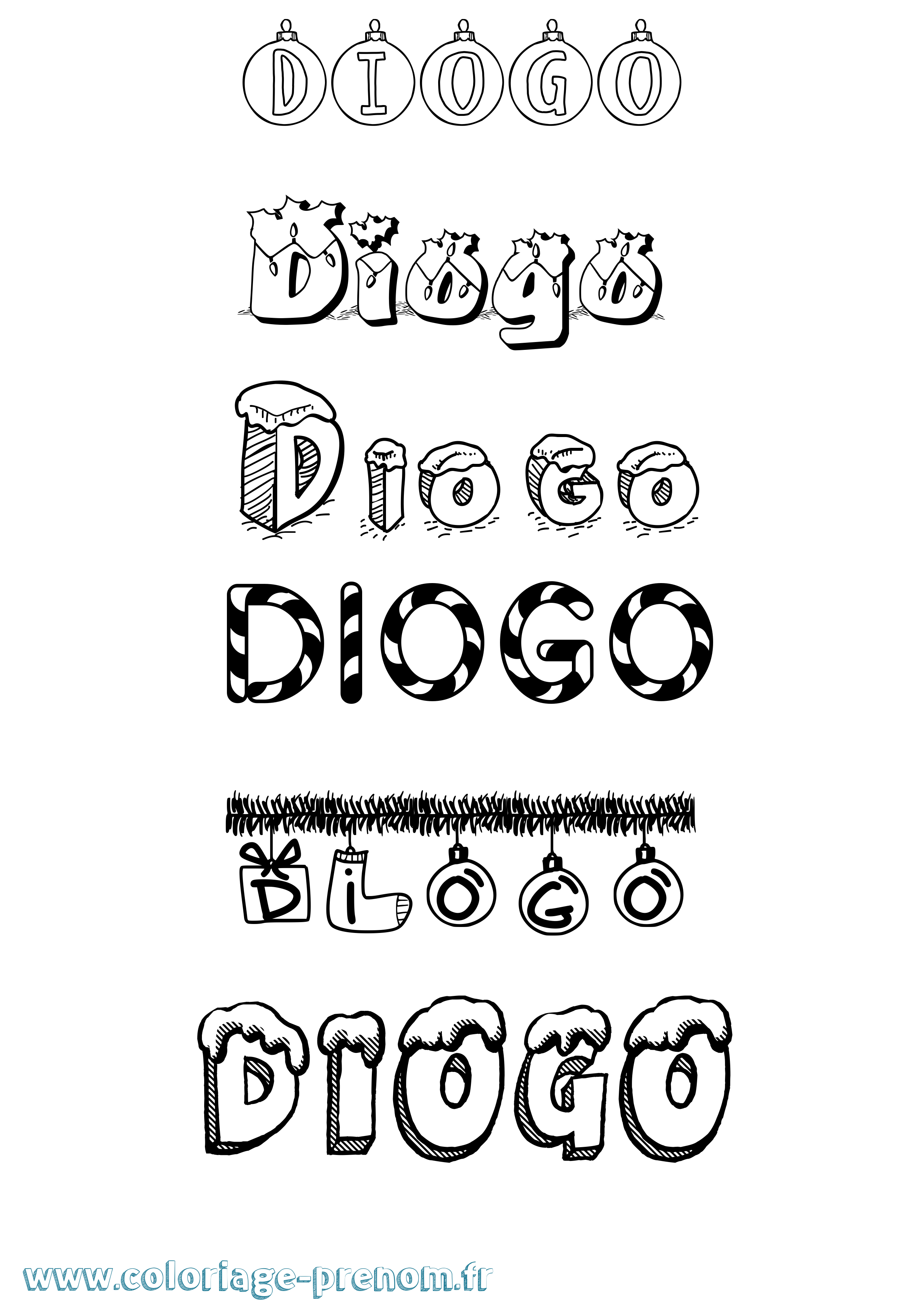 Coloriage Diogo Noël Coloriage prénom Diogo Noël