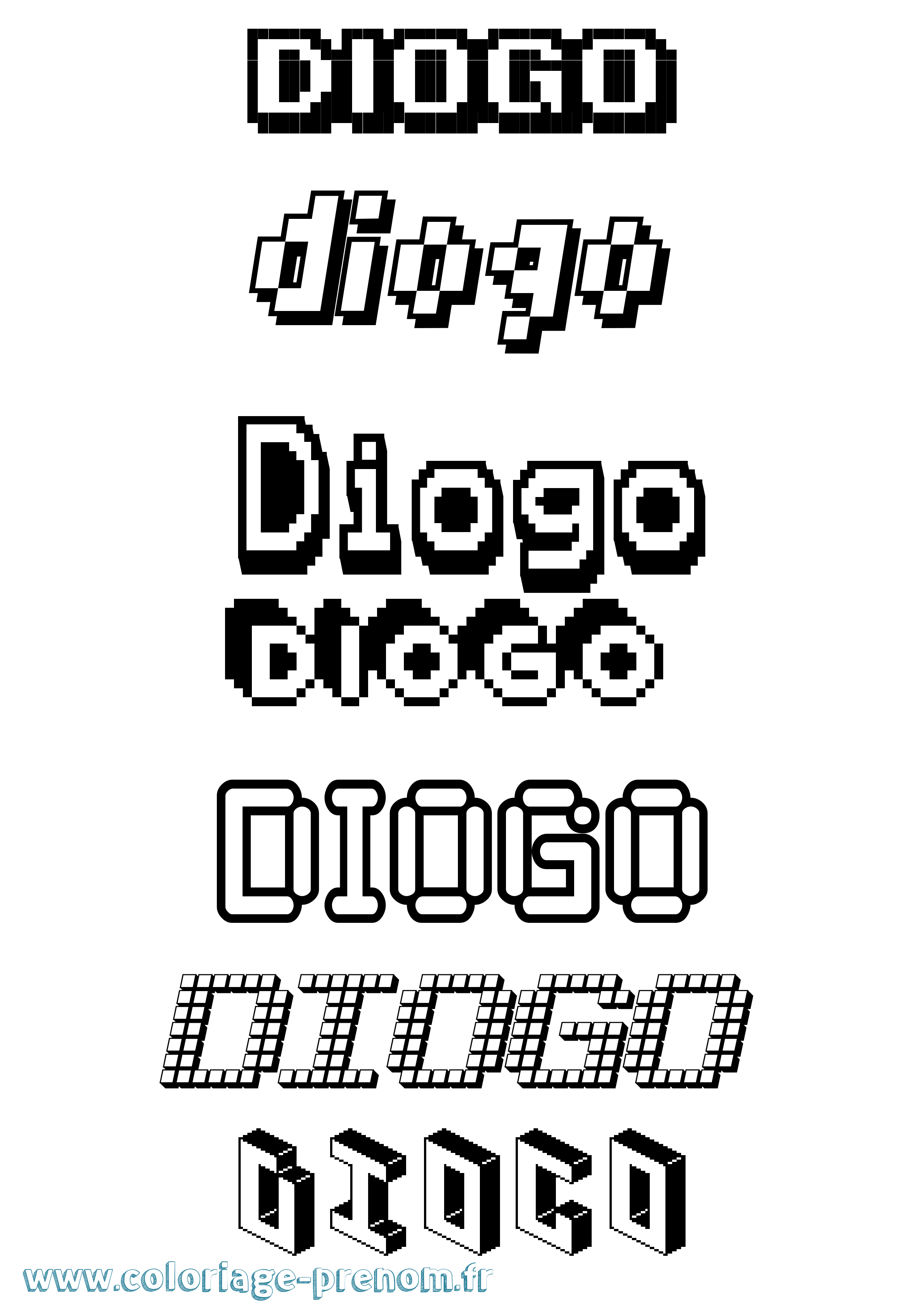 Coloriage prénom Diogo Pixel
