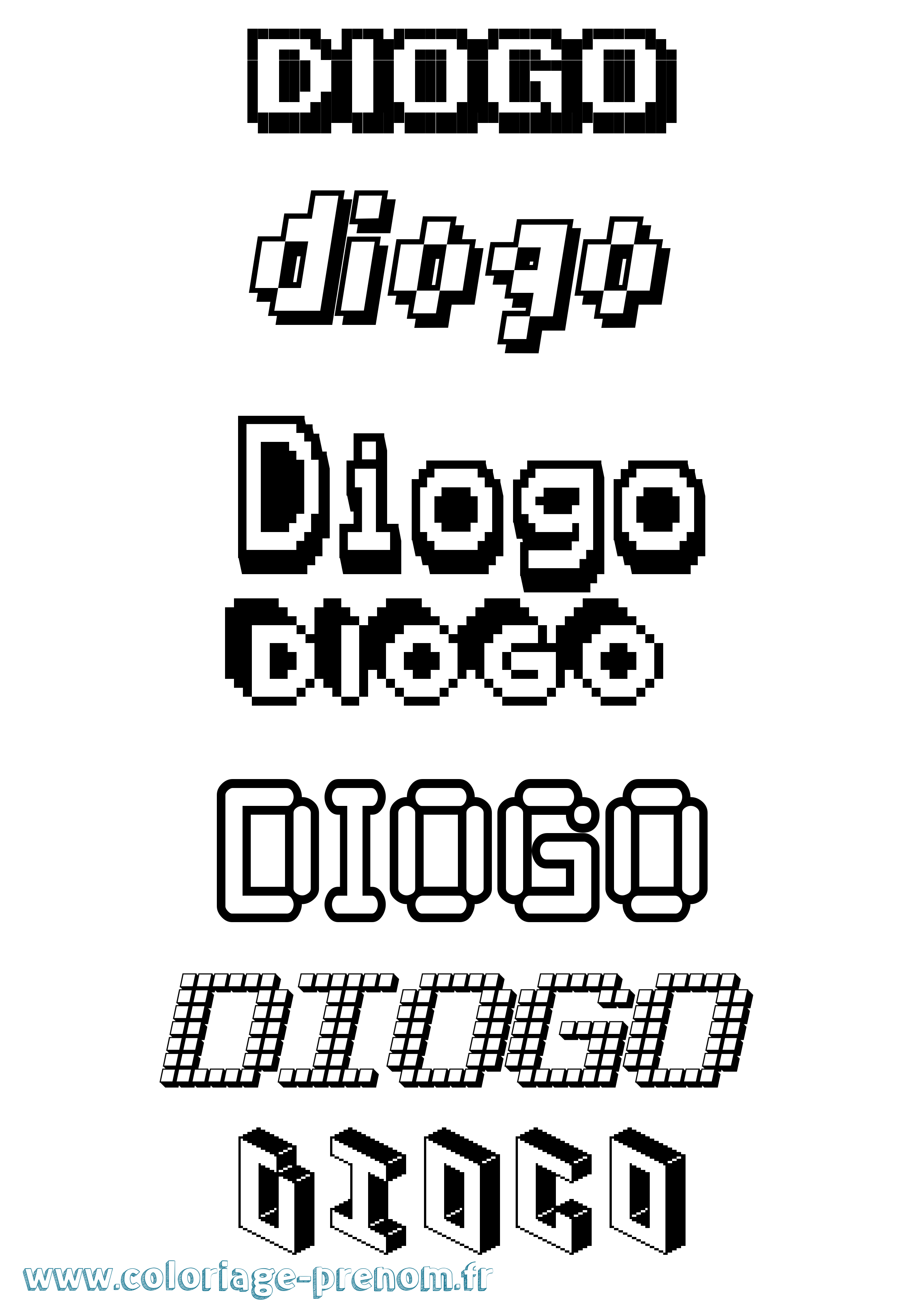 Coloriage Diogo Pixel Coloriage prénom Diogo Pixel
