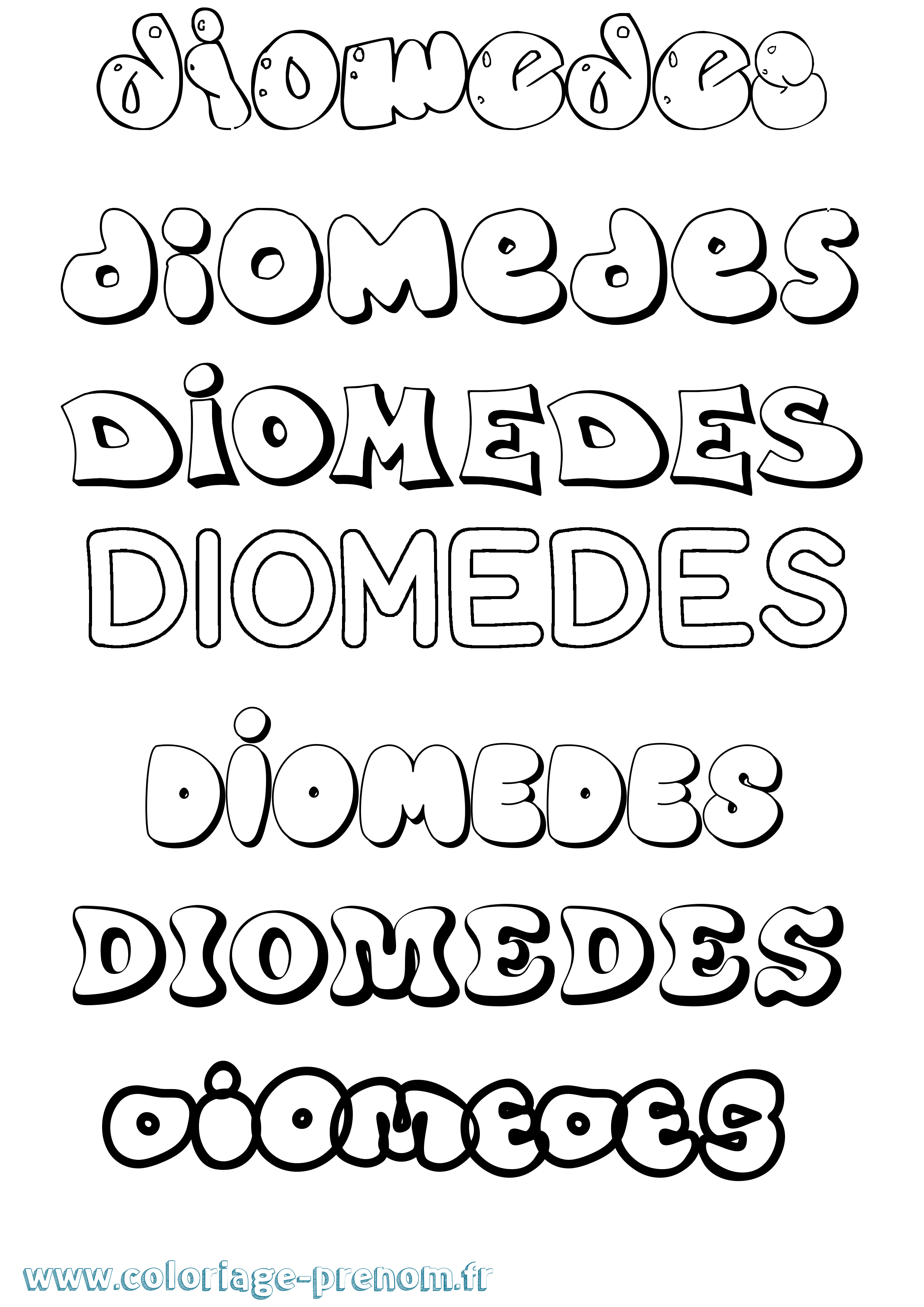 Coloriage prénom Diomedes Bubble