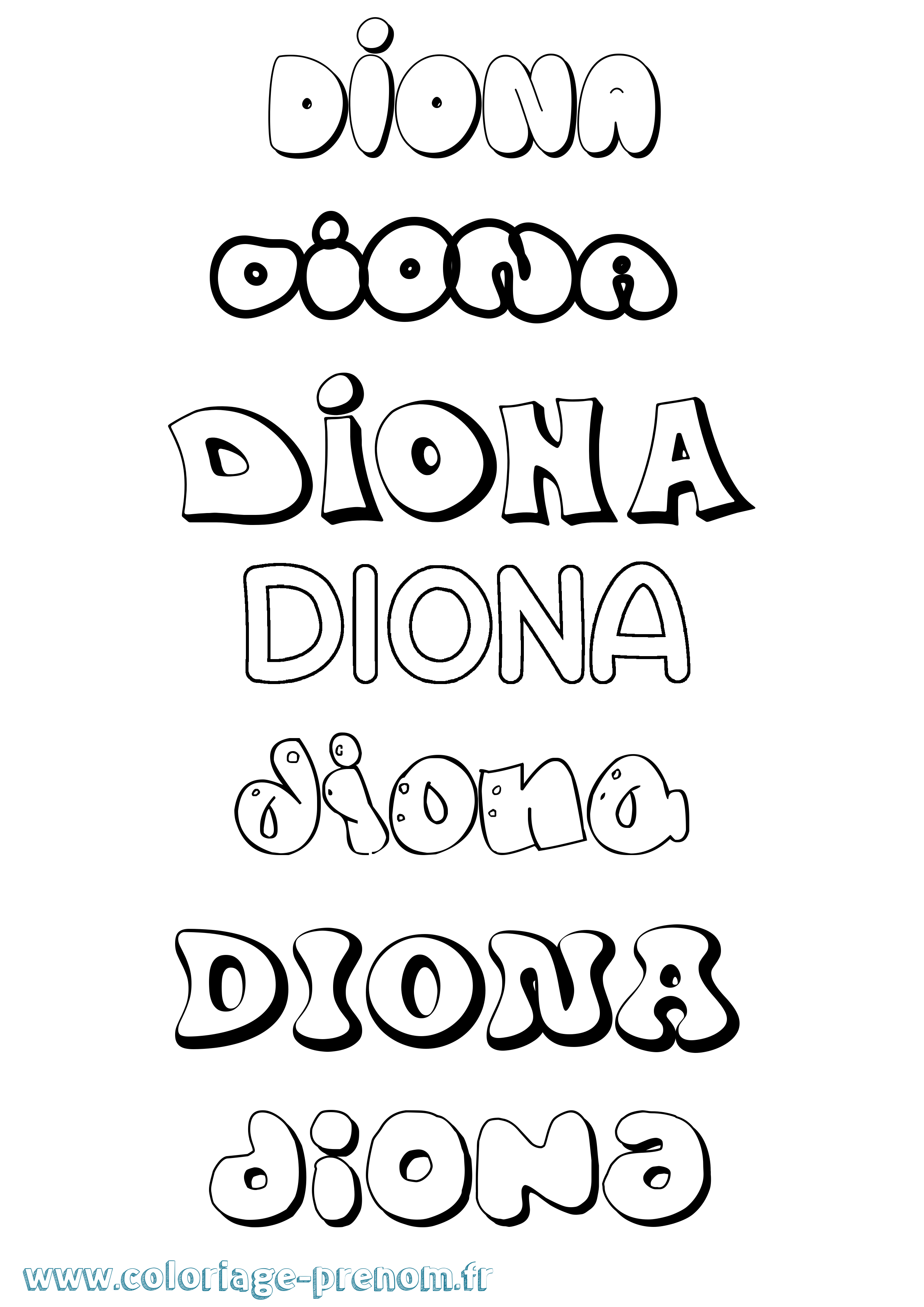 Coloriage prénom Diona Bubble