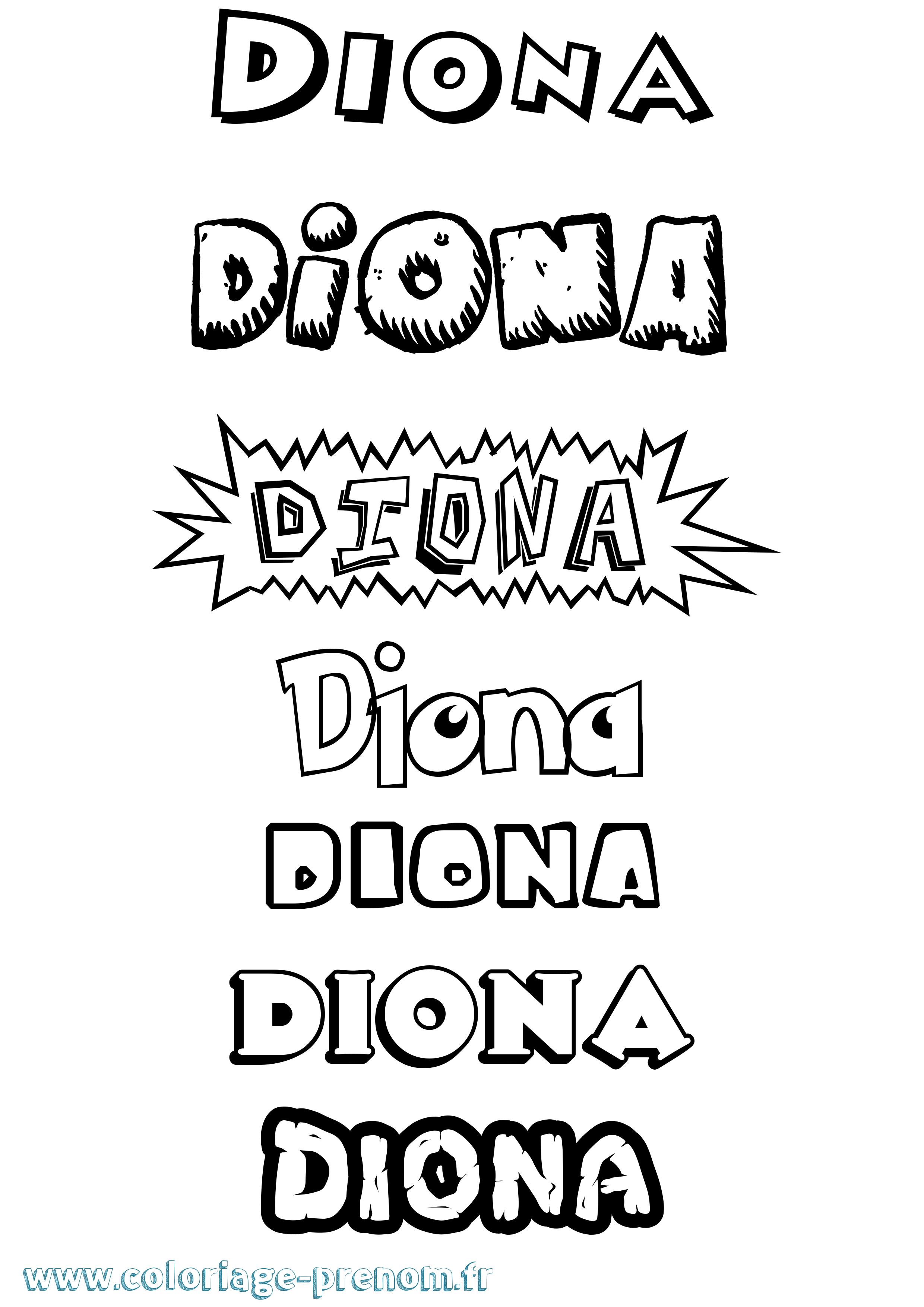 Coloriage prénom Diona Dessin Animé