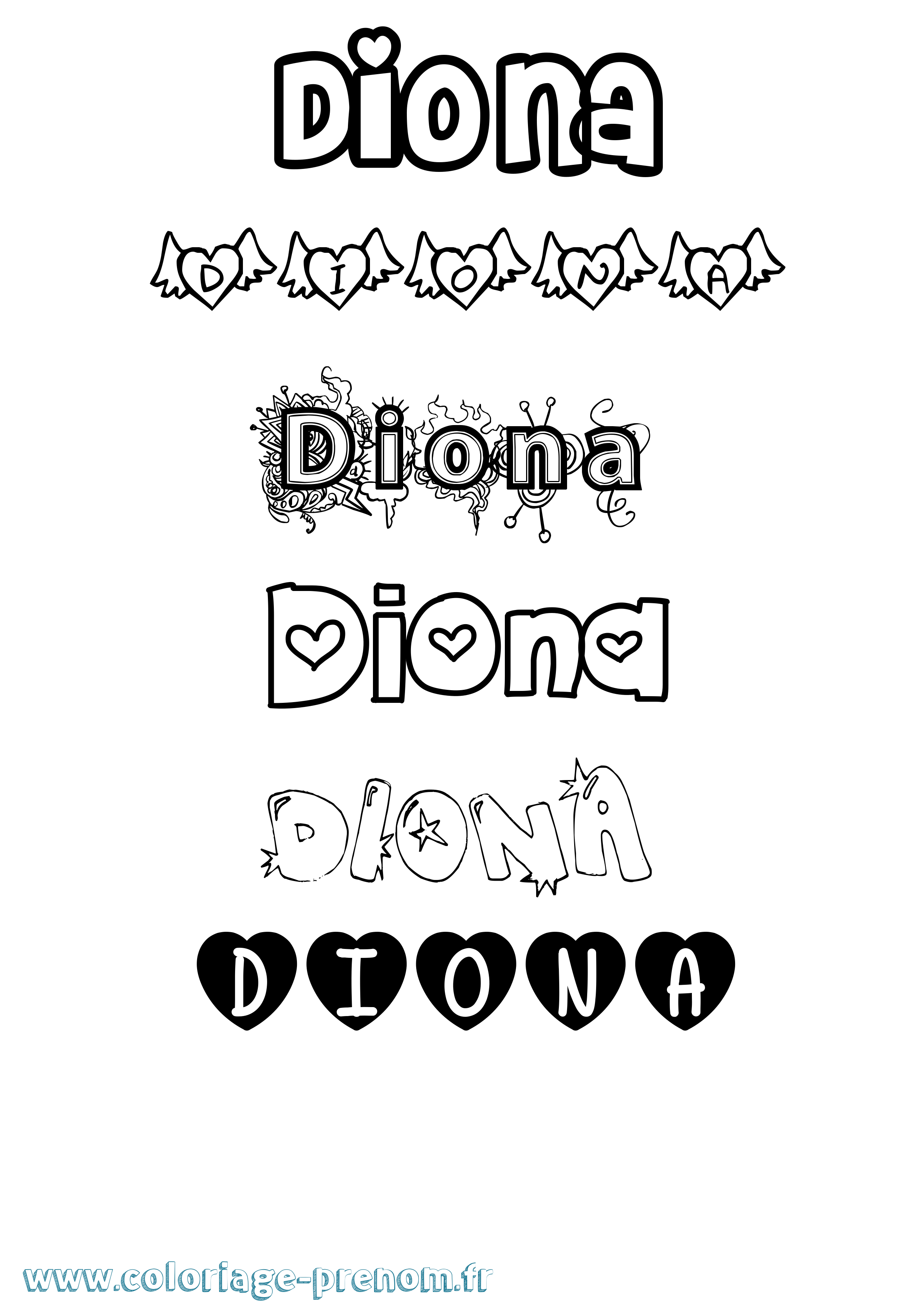 Coloriage prénom Diona Girly