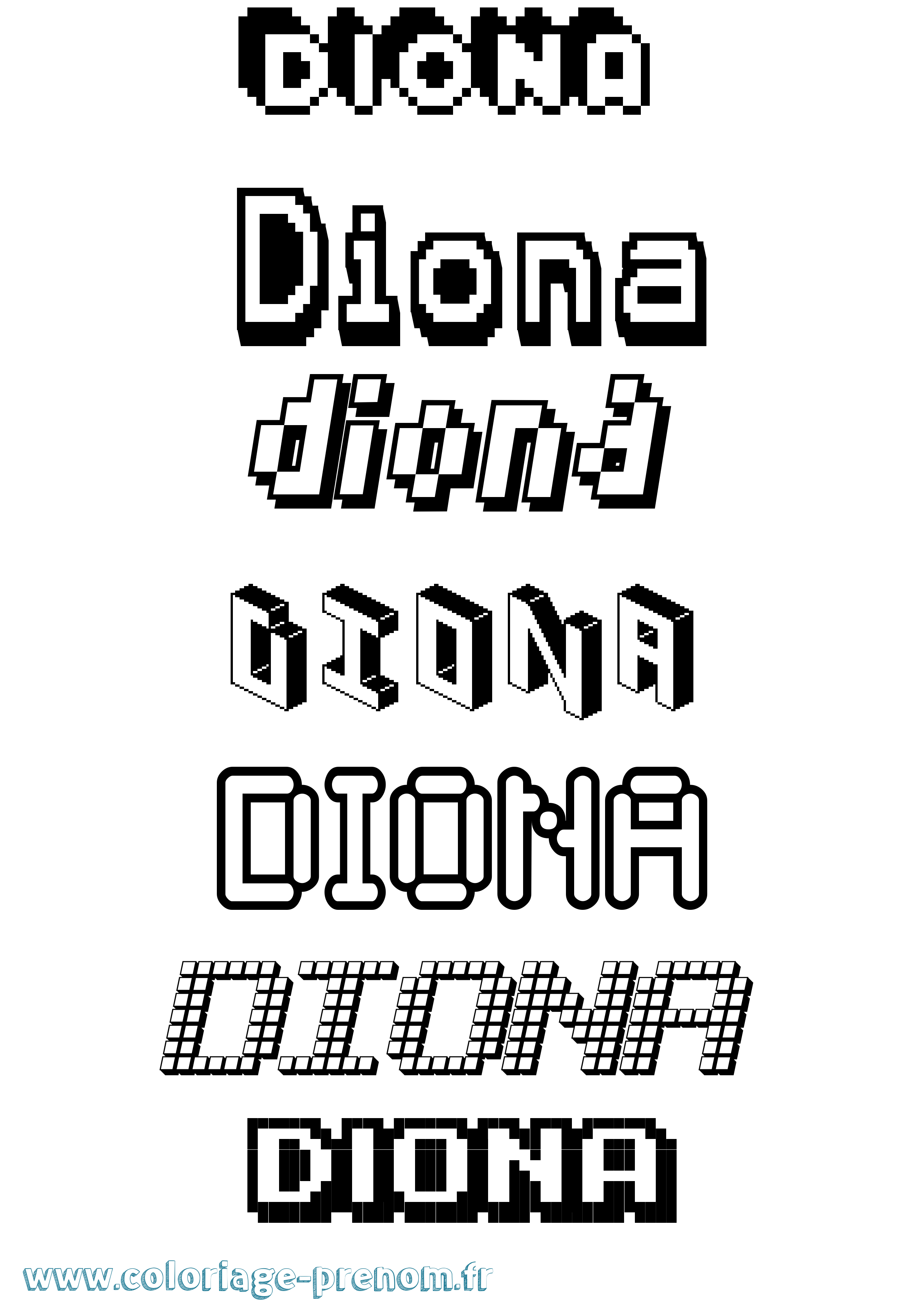 Coloriage prénom Diona Pixel