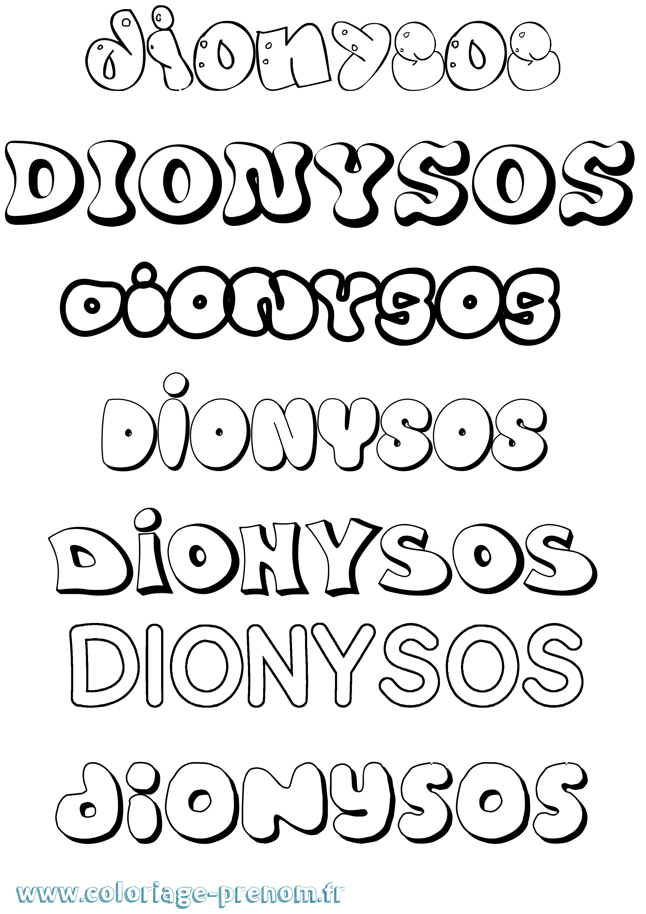 Coloriage prénom Dionysos Bubble