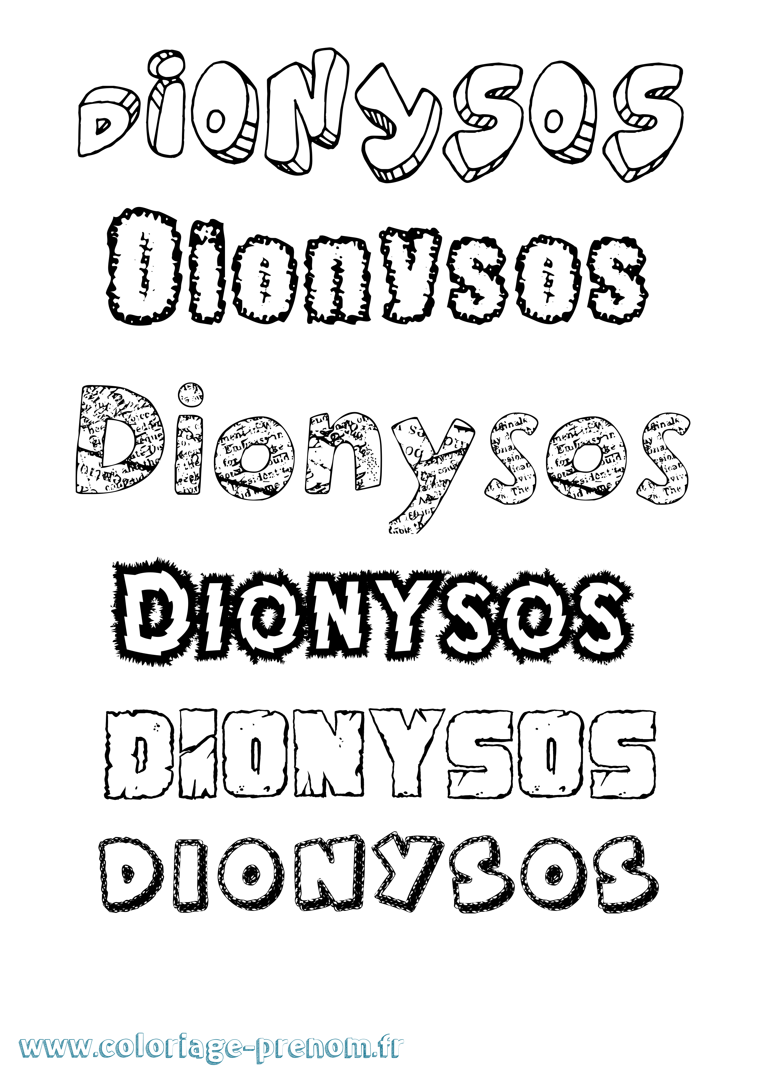 Coloriage prénom Dionysos Destructuré