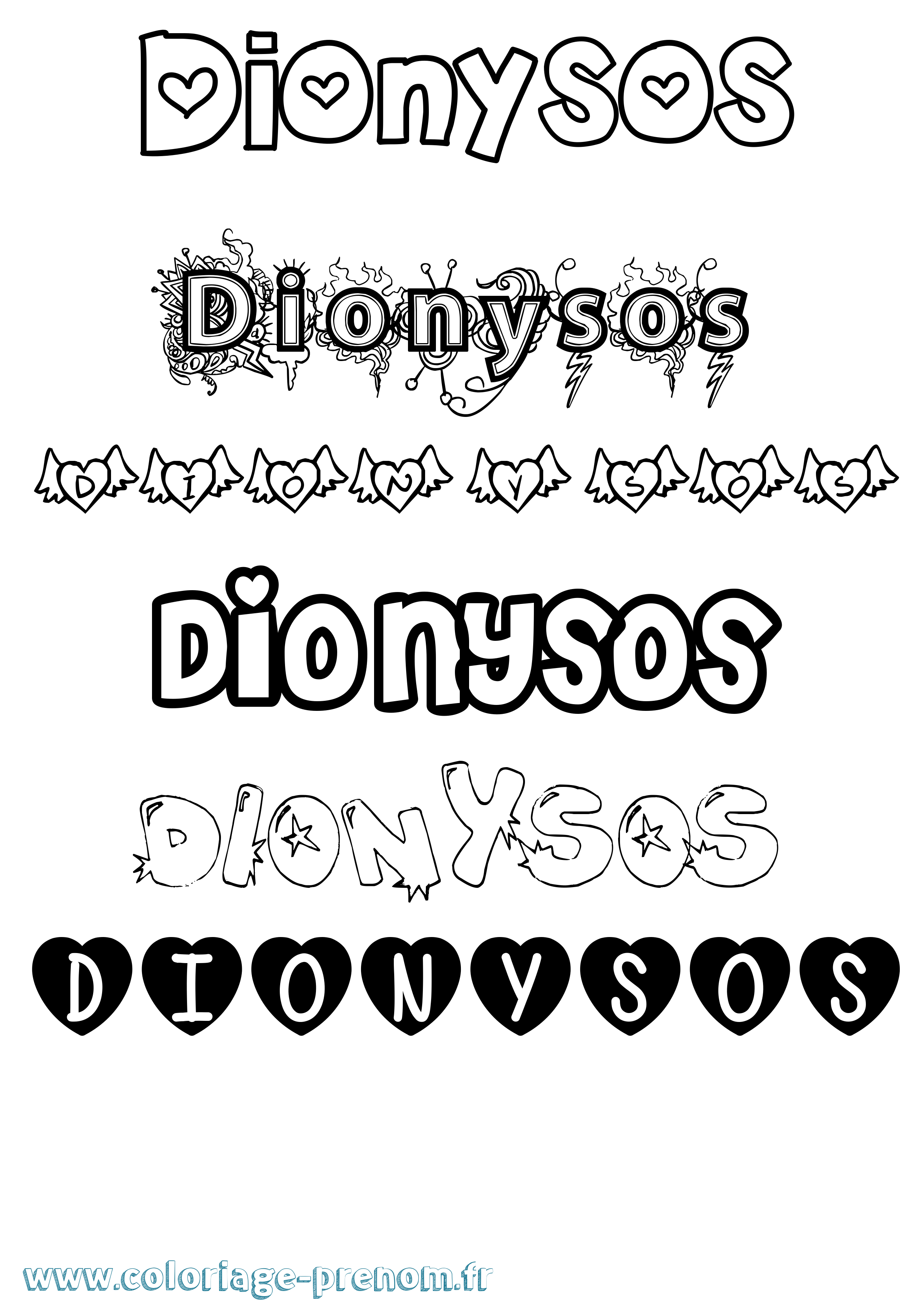 Coloriage prénom Dionysos Girly