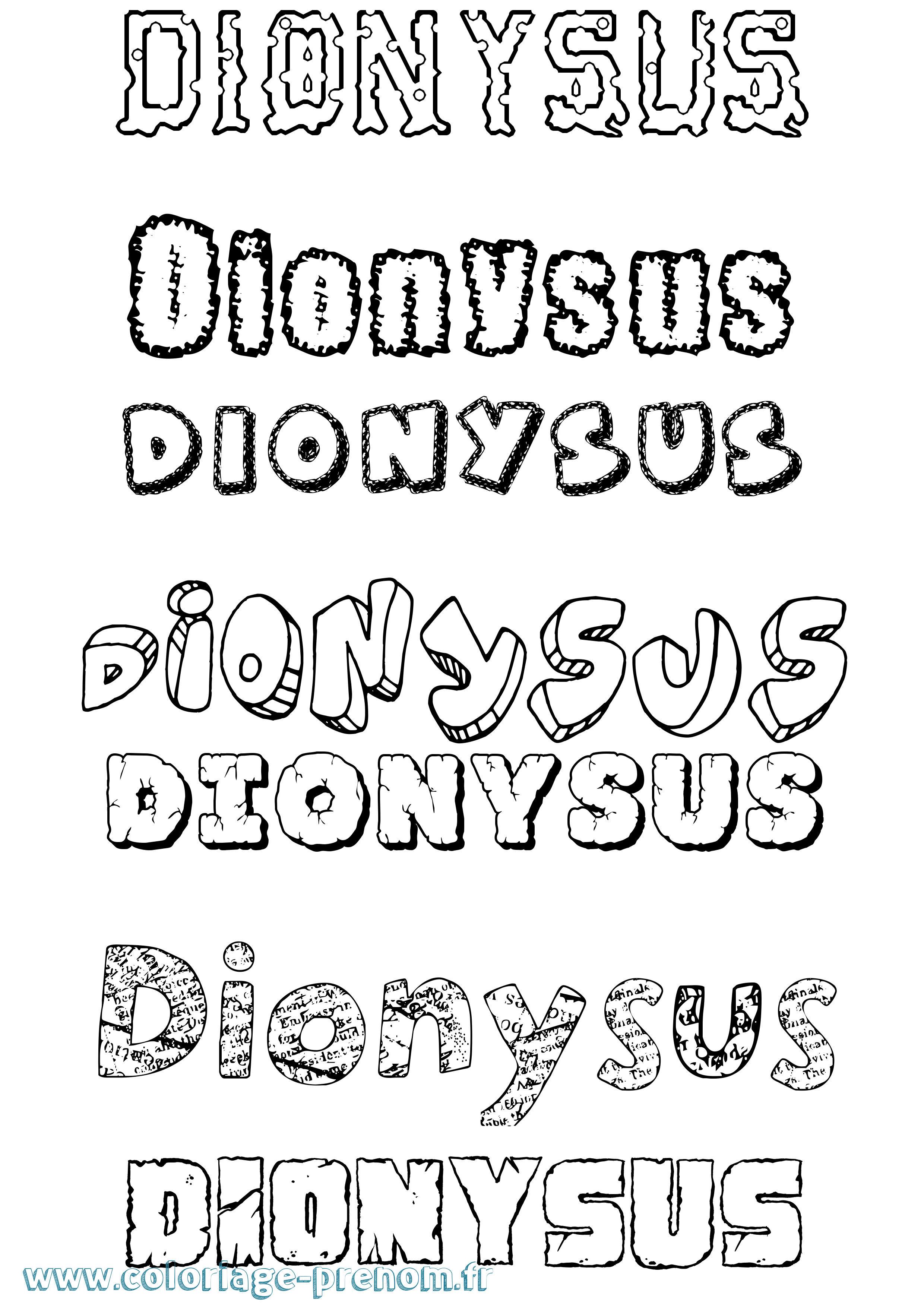 Coloriage prénom Dionysus Destructuré