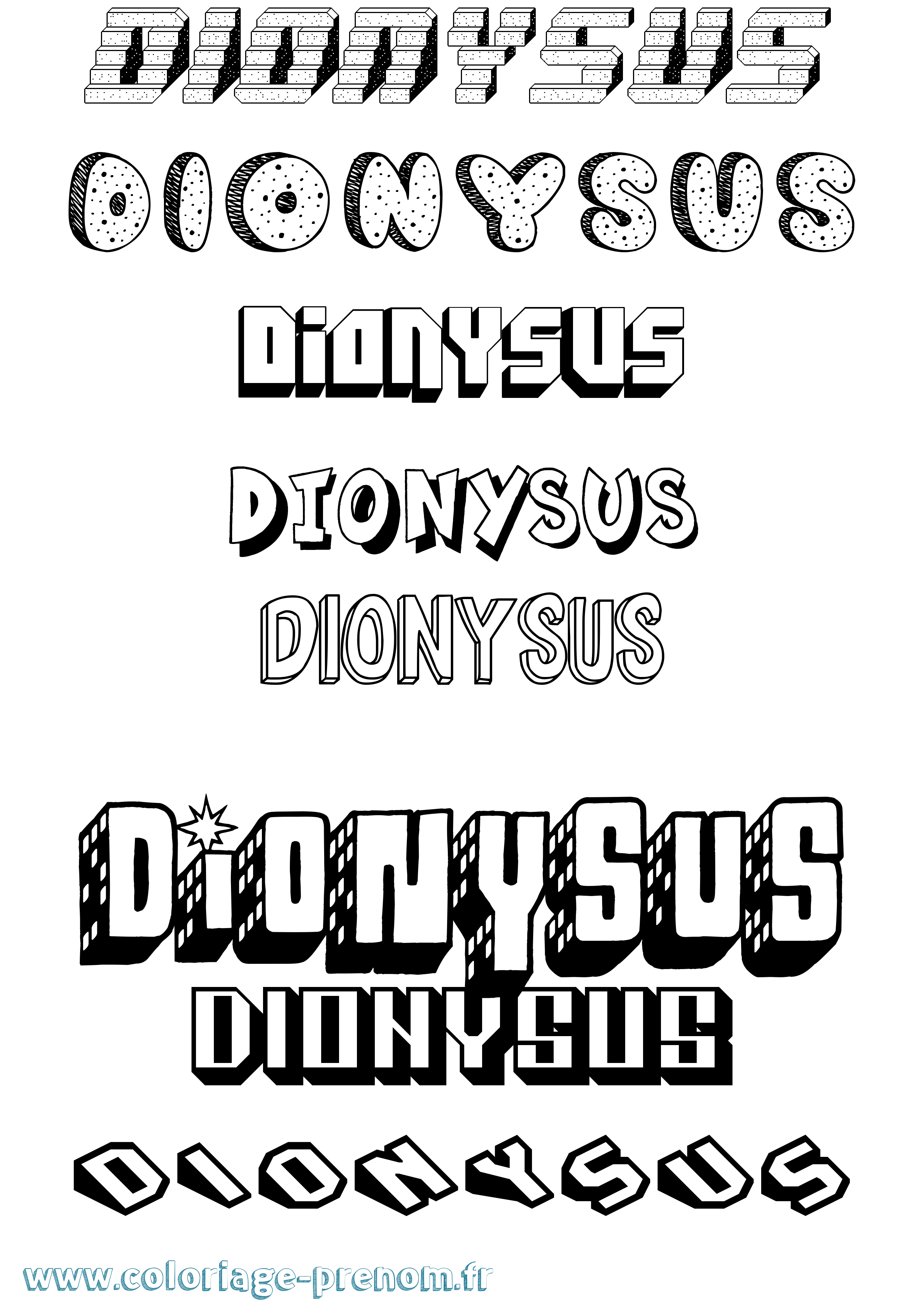 Coloriage prénom Dionysus Effet 3D