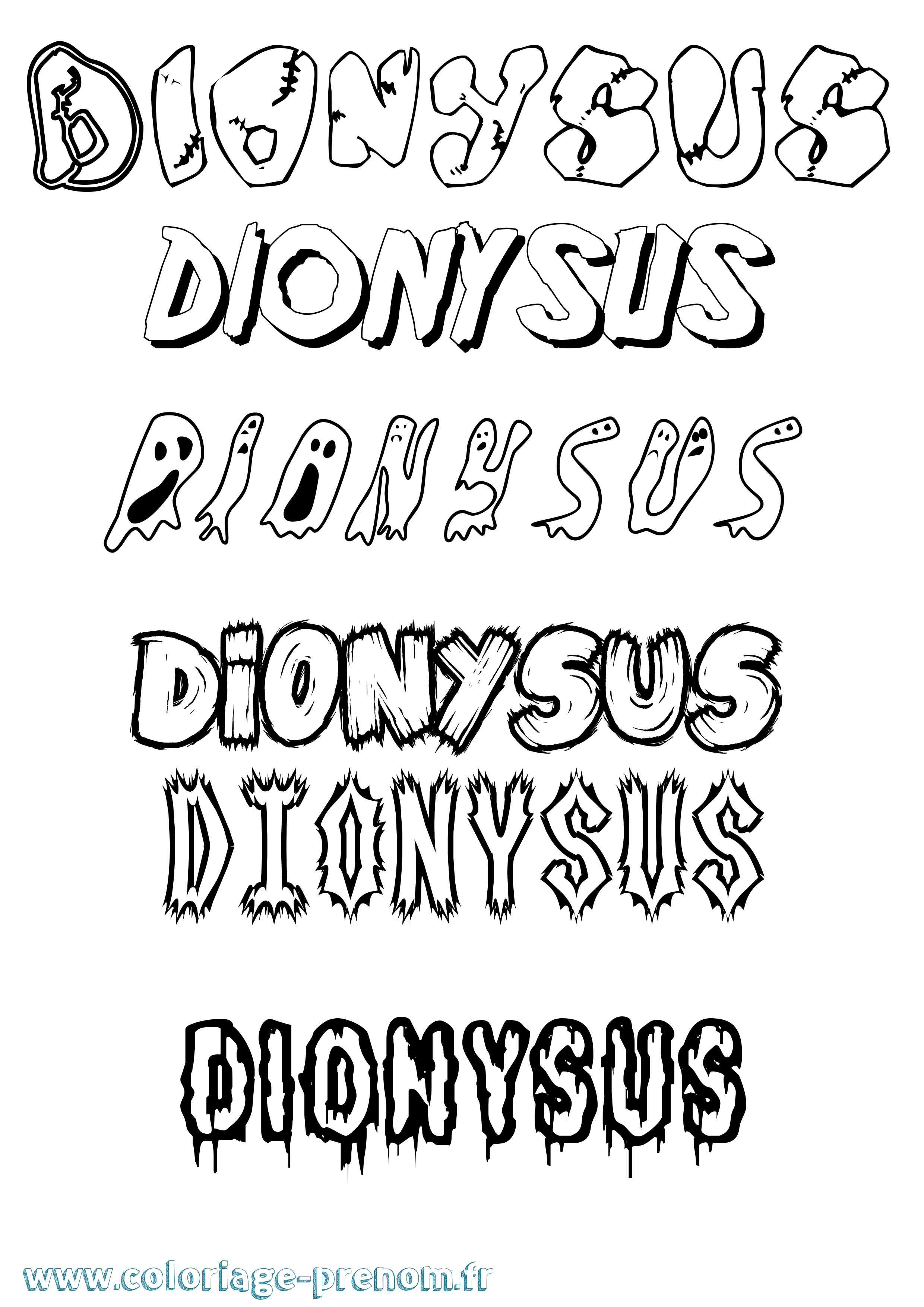 Coloriage prénom Dionysus Frisson