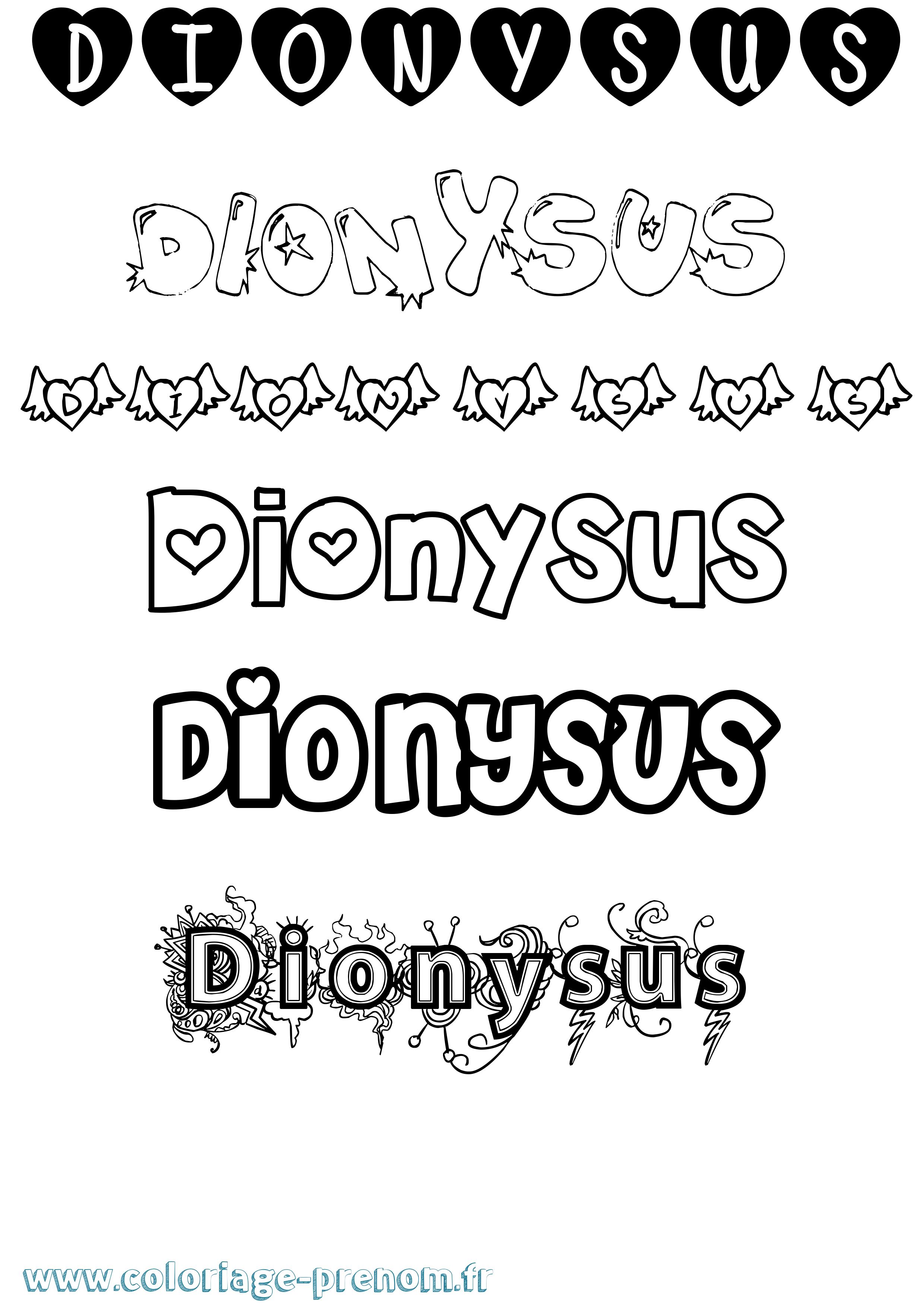 Coloriage prénom Dionysus Girly