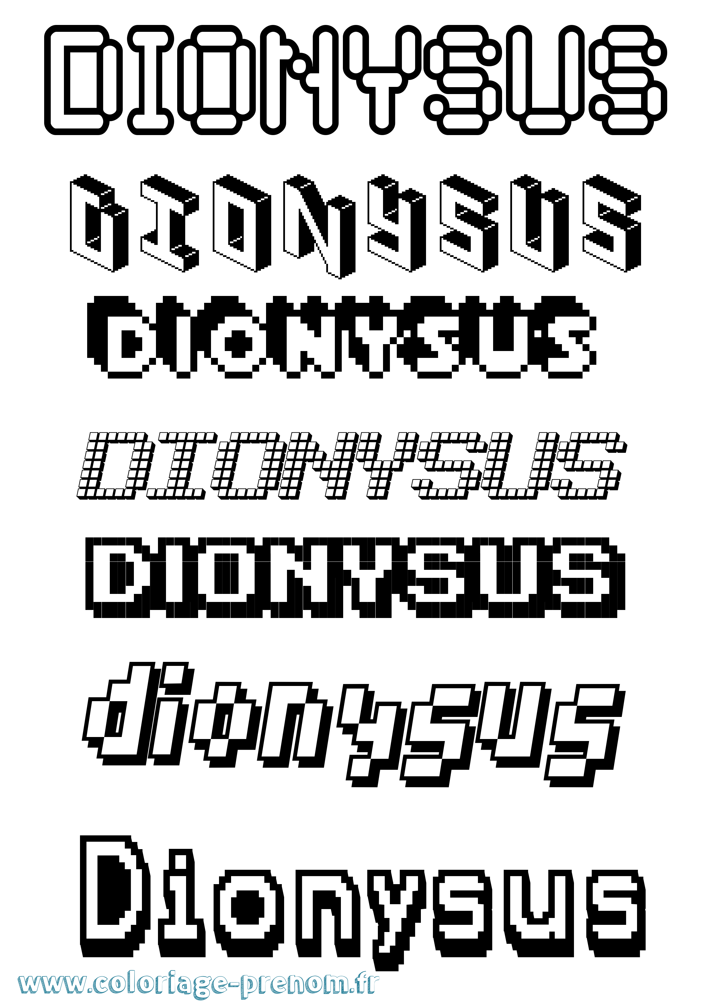 Coloriage prénom Dionysus Pixel