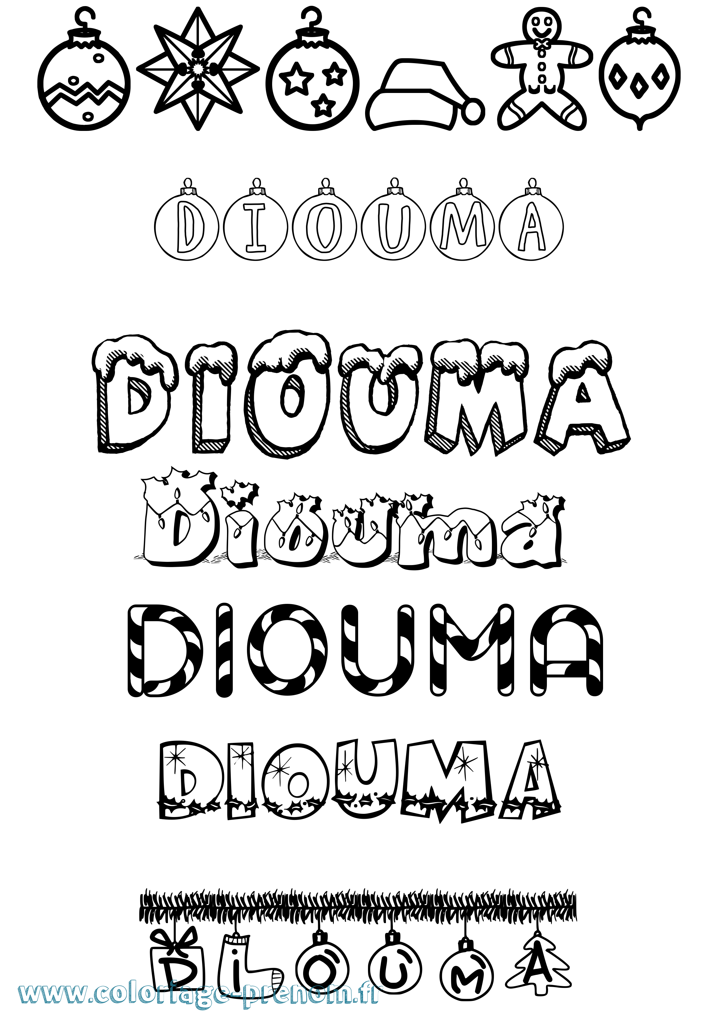 Coloriage prénom Diouma Noël