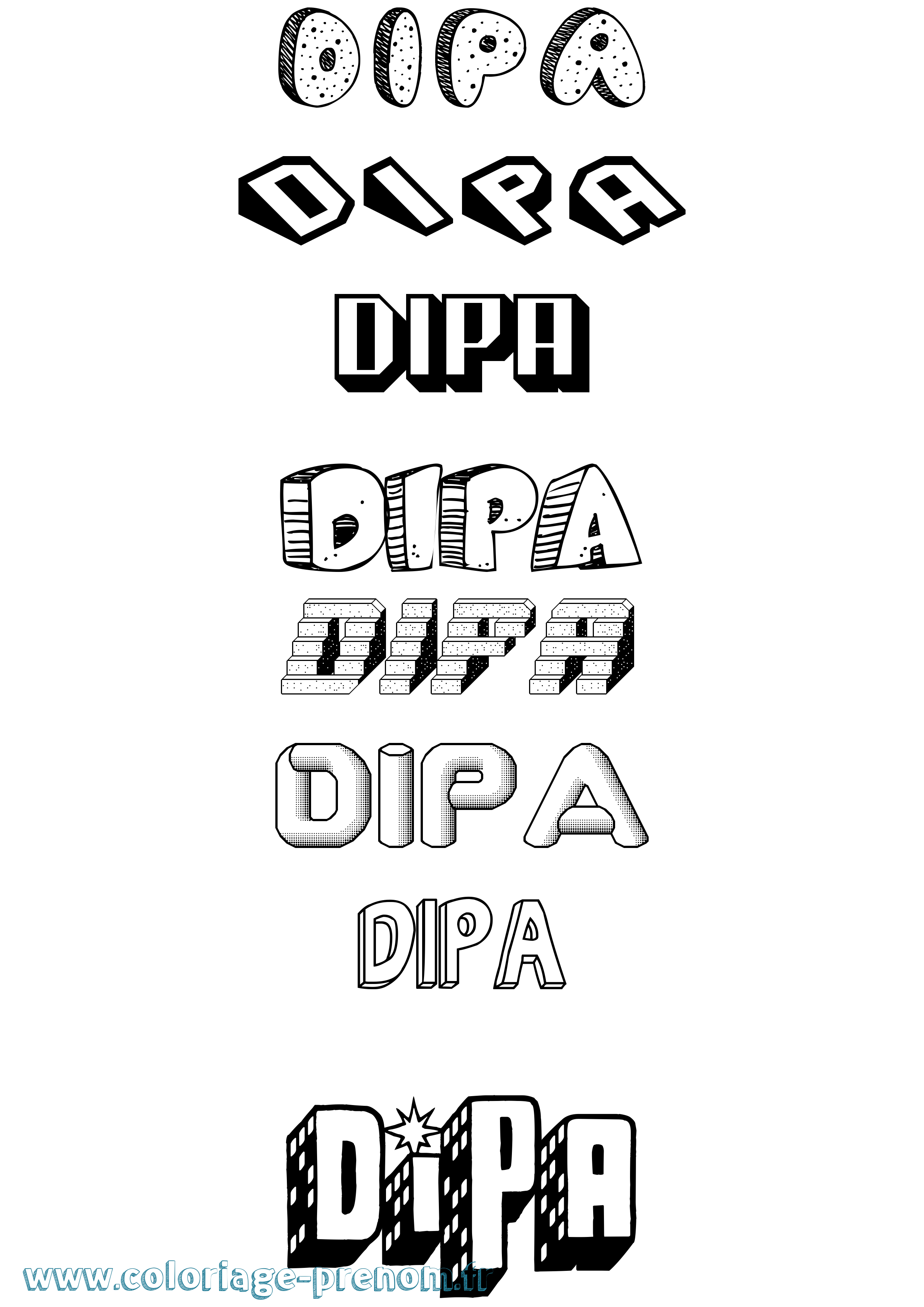 Coloriage Dipa Effet 3D Coloriage prénom Dipa Effet 3D