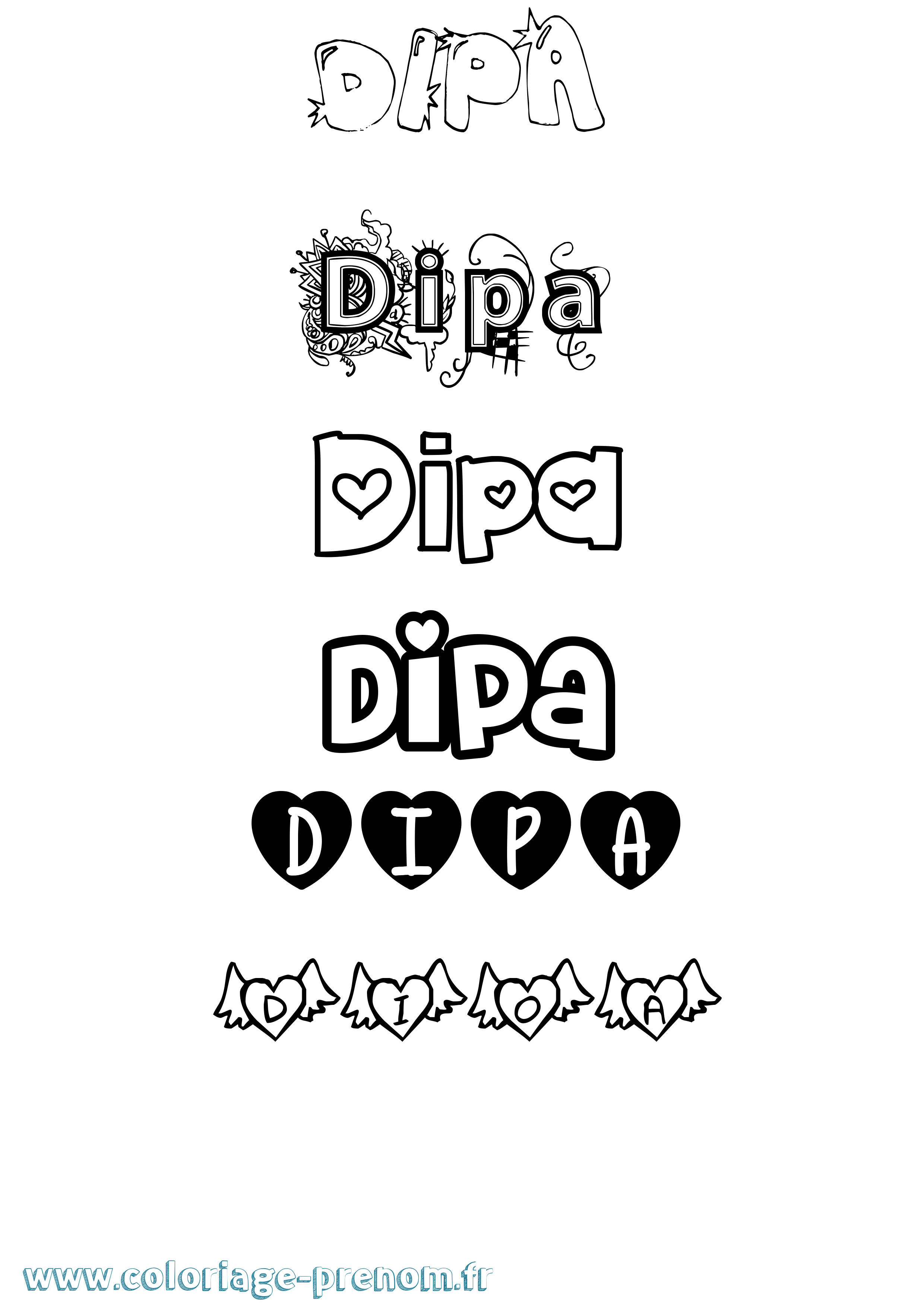 Coloriage Dipa Girly Coloriage prénom Dipa Girly