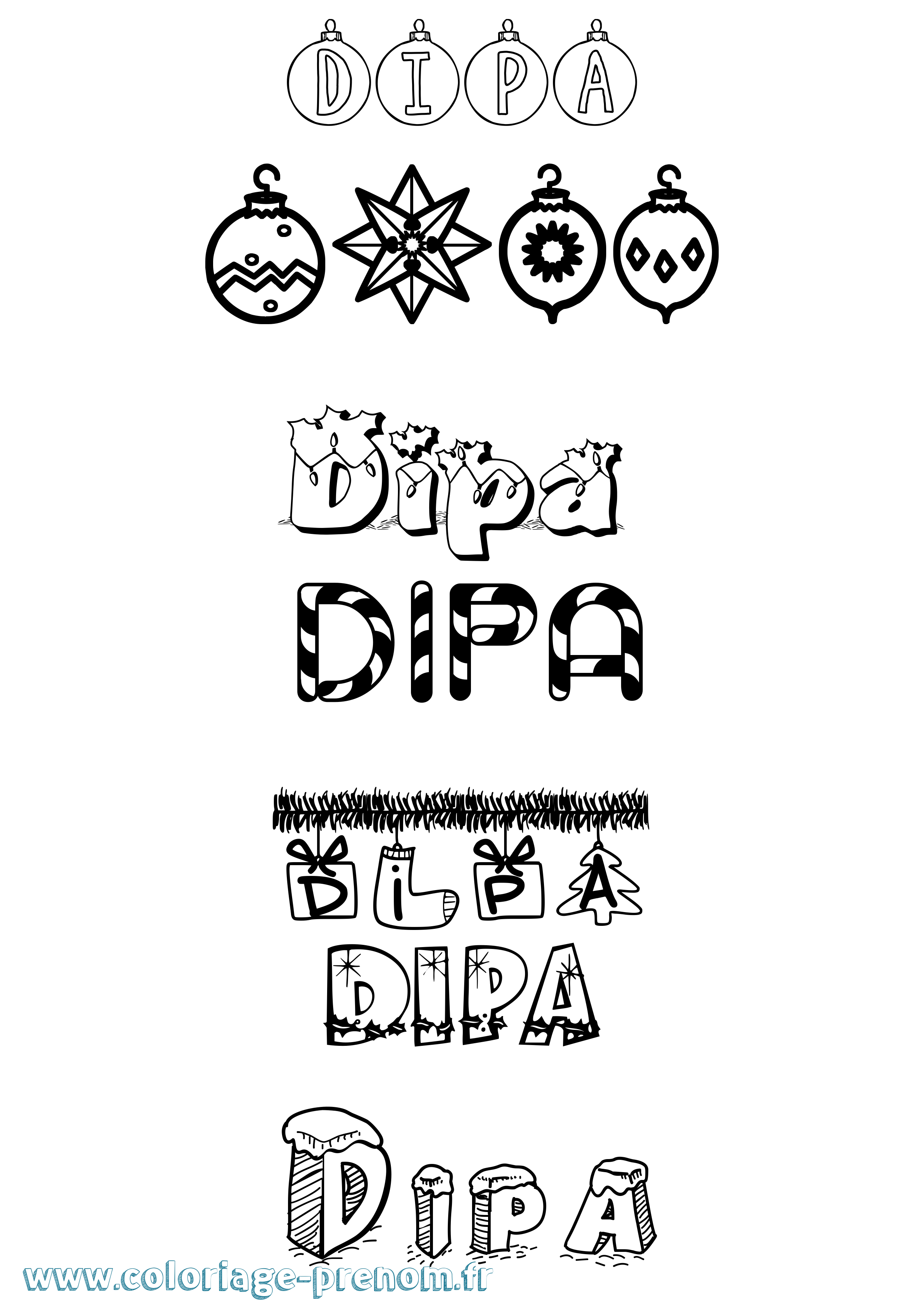 Coloriage Dipa Noël Coloriage prénom Dipa Noël