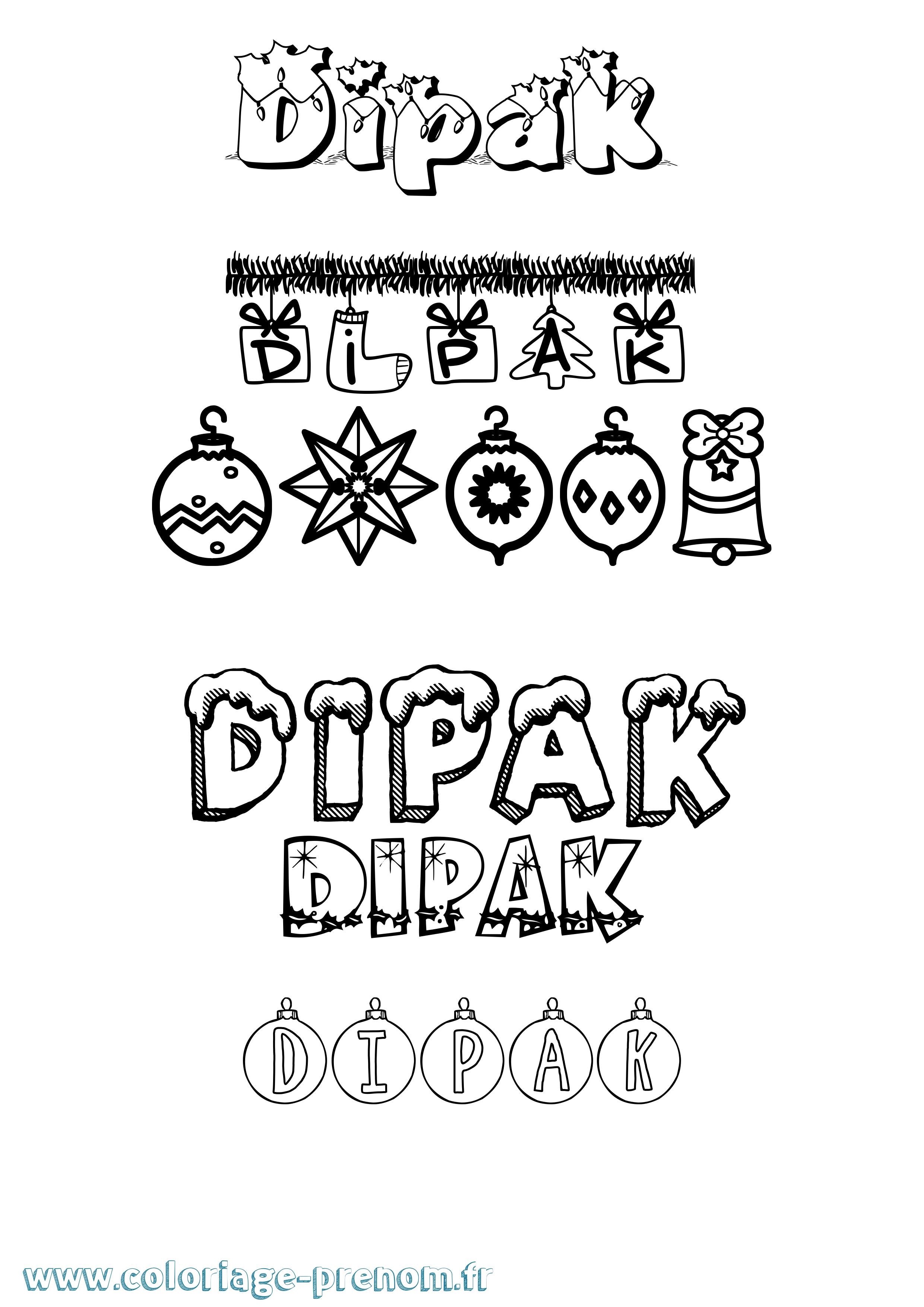 Coloriage Dipak Noël Coloriage prénom Dipak Noël