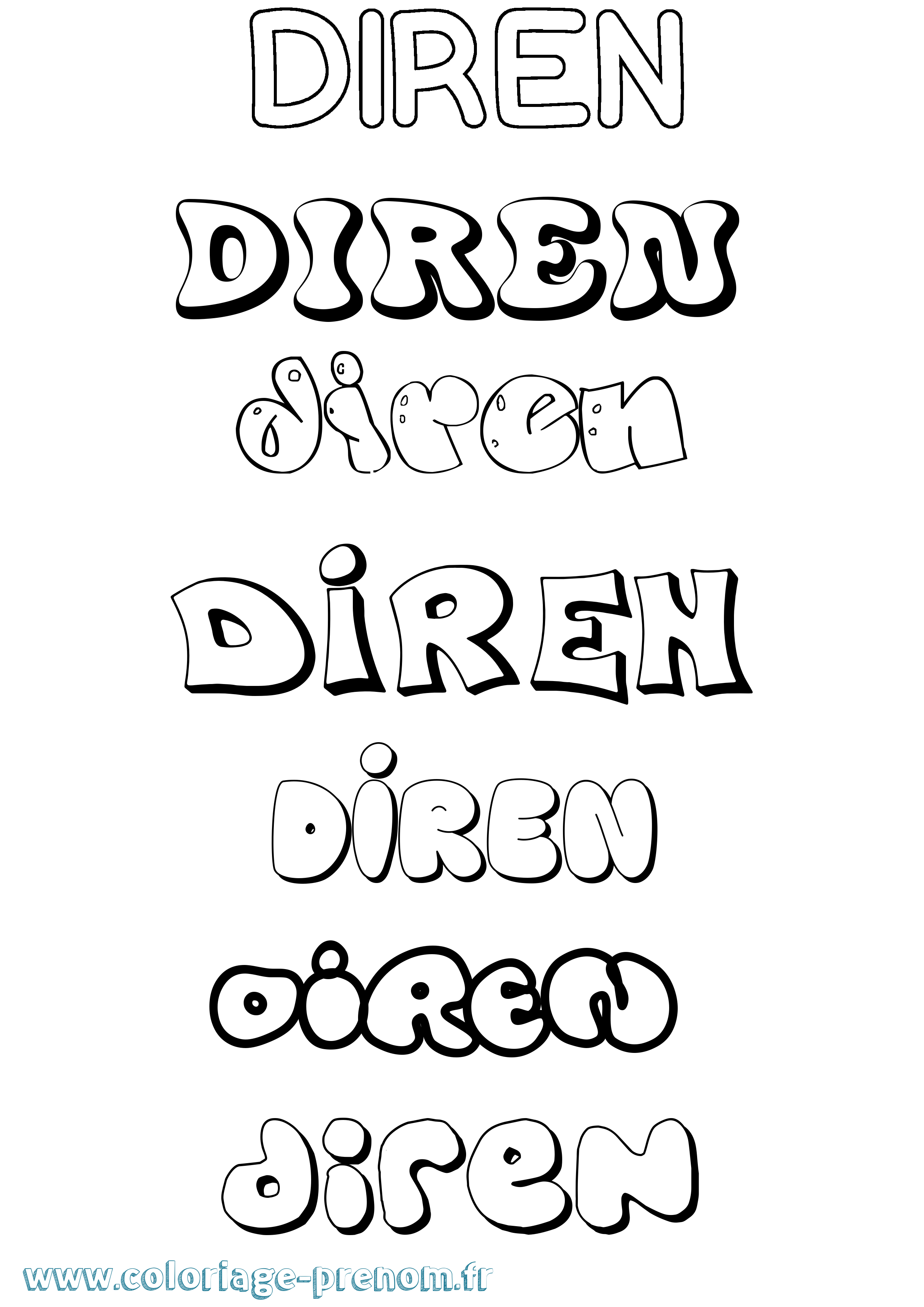 Coloriage Diren Bubble Coloriage prénom Diren Bubble
