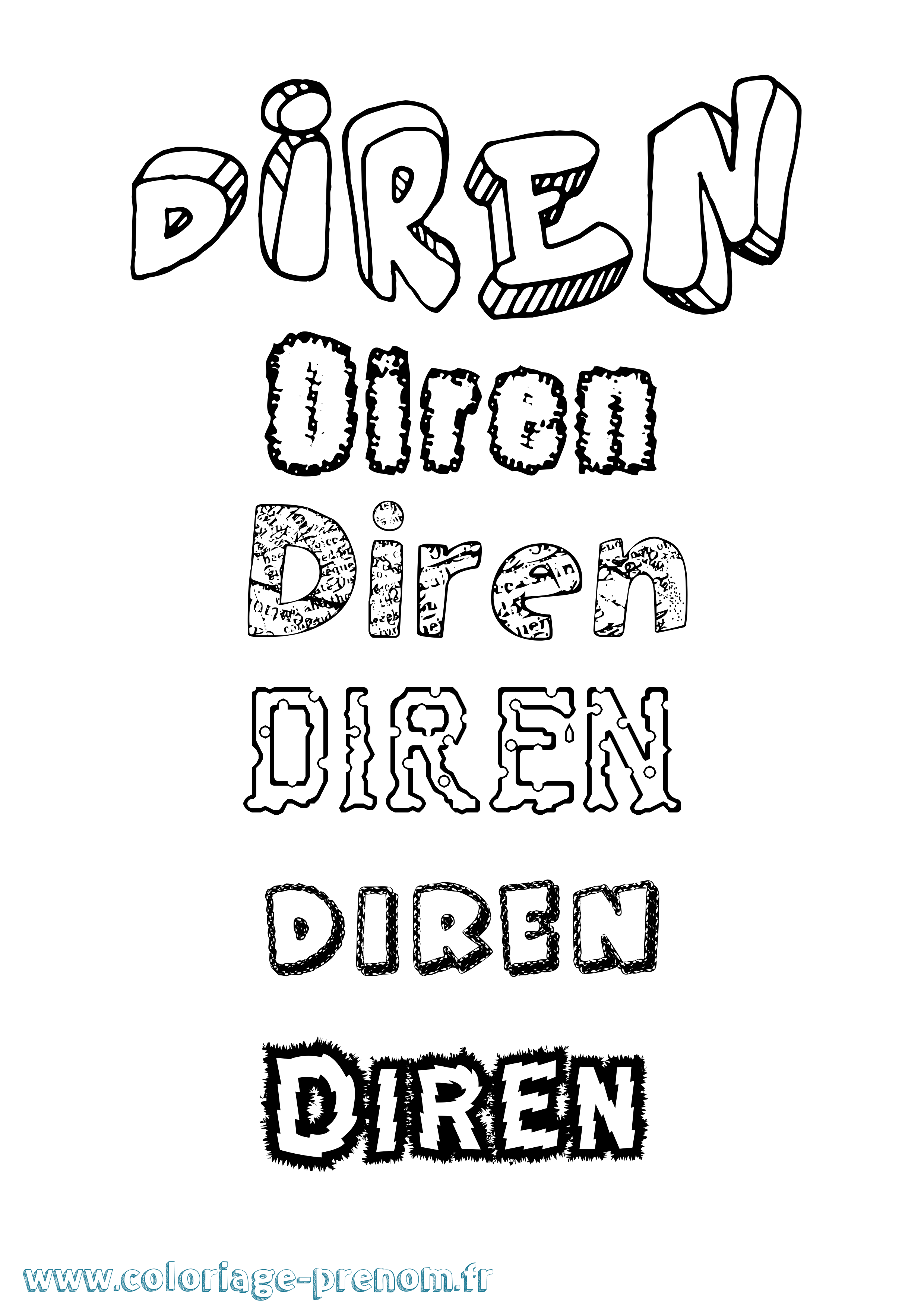Coloriage Diren Destructuré Coloriage prénom Diren Destructuré