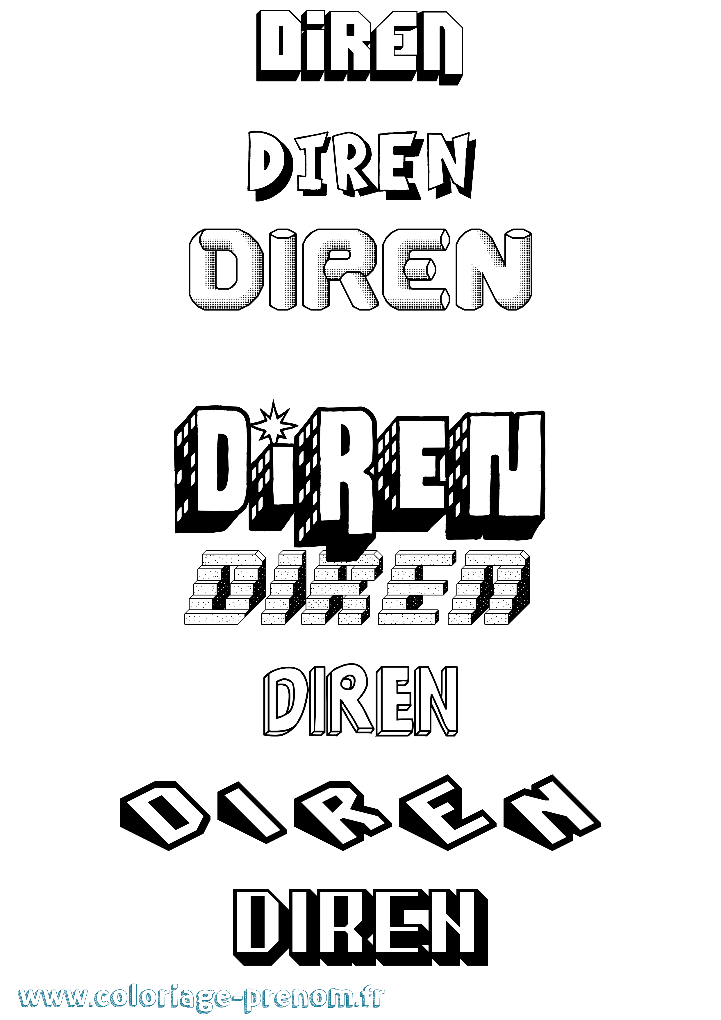 Coloriage Diren Effet 3D Coloriage prénom Diren Effet 3D