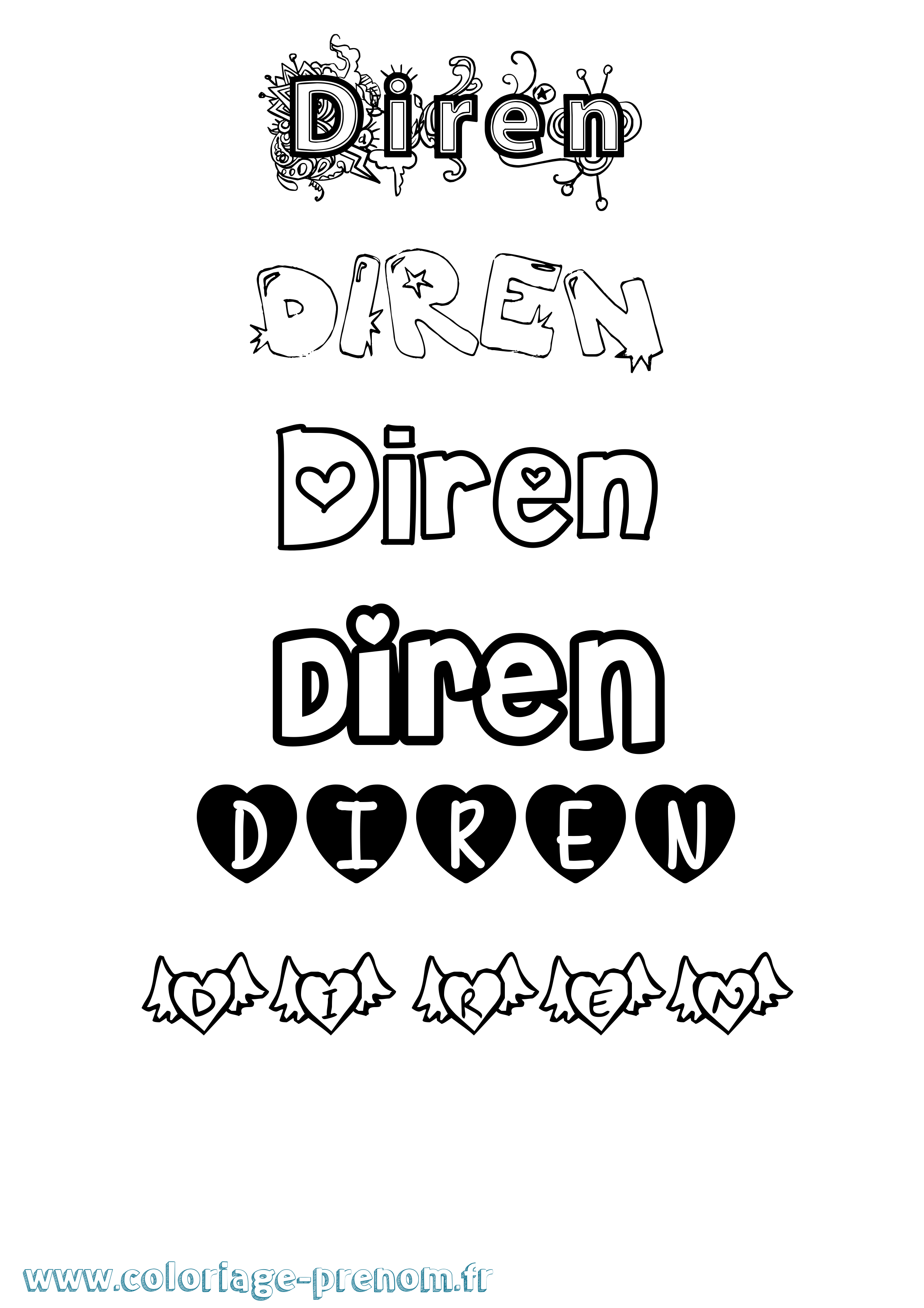 Coloriage Diren Girly Coloriage prénom Diren Girly