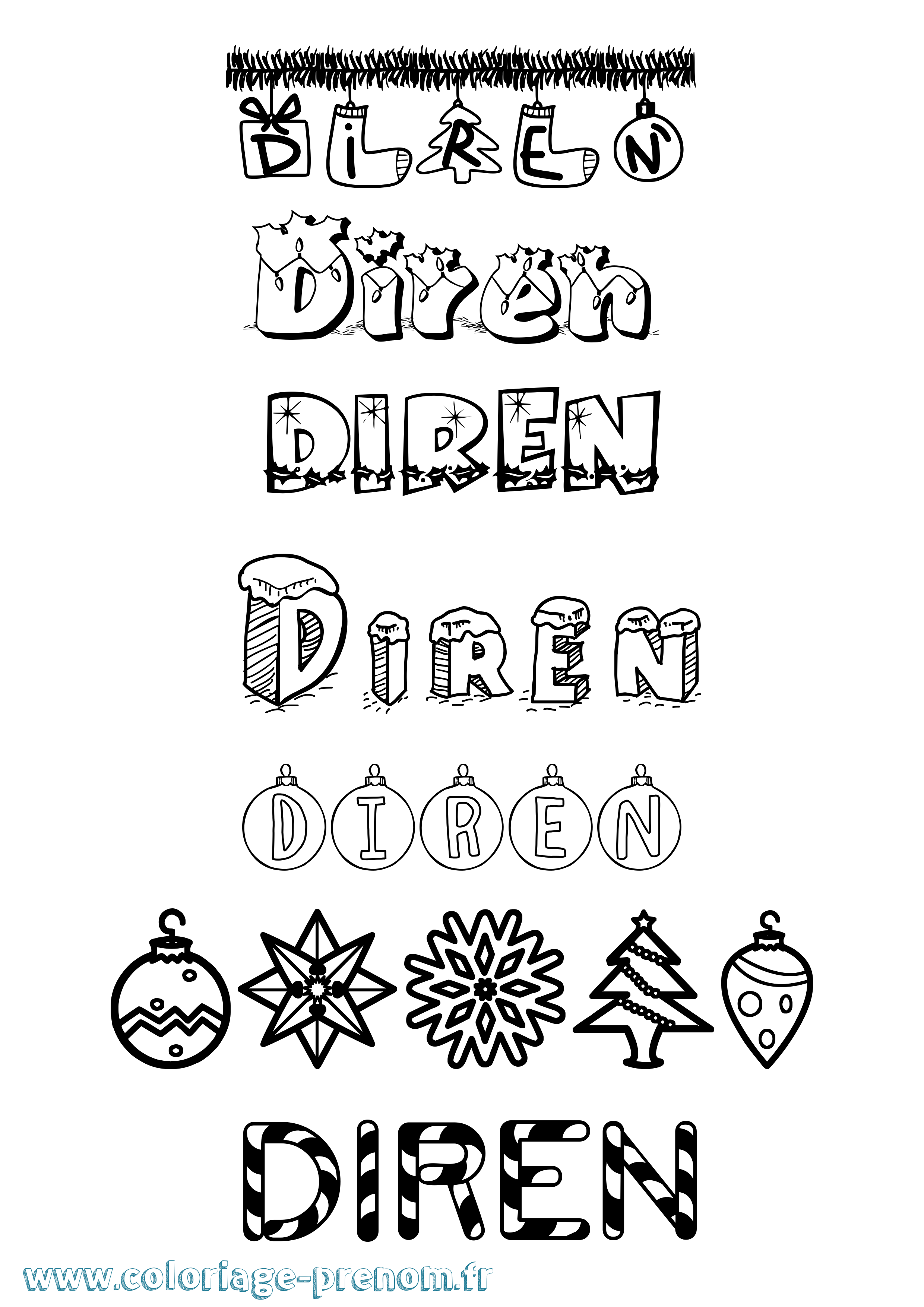 Coloriage Diren Noël Coloriage prénom Diren Noël