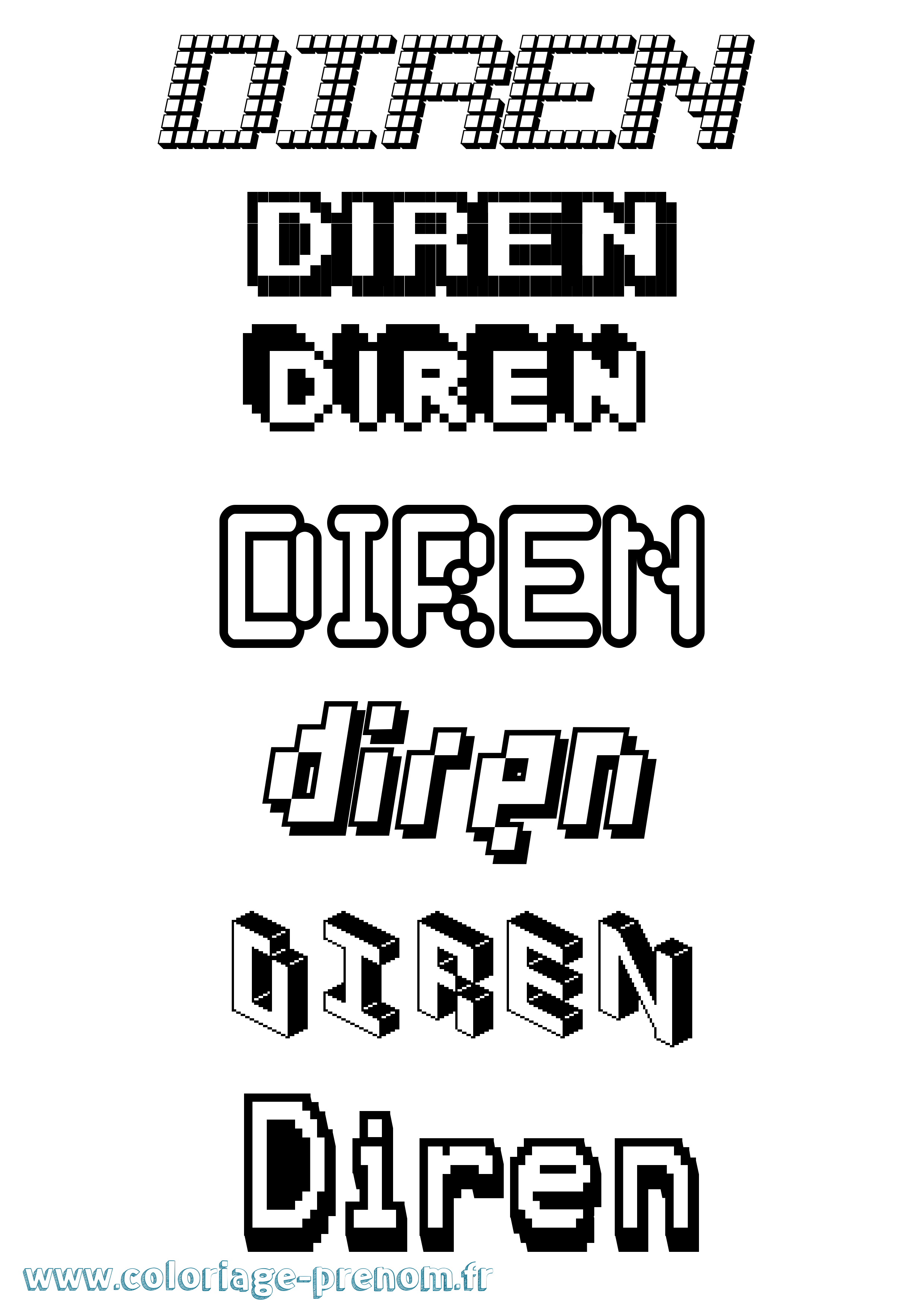 Coloriage Diren Pixel Coloriage prénom Diren Pixel