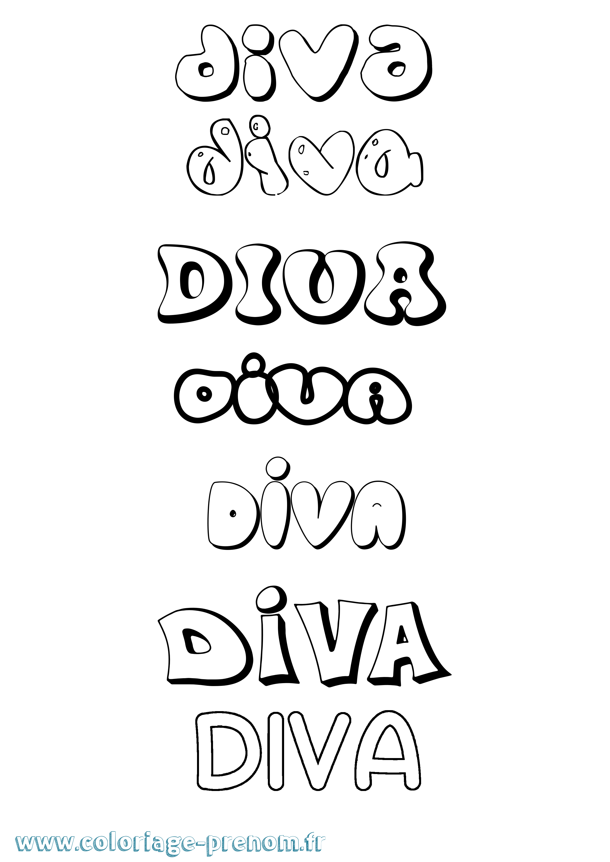 Coloriage prénom Diva Bubble