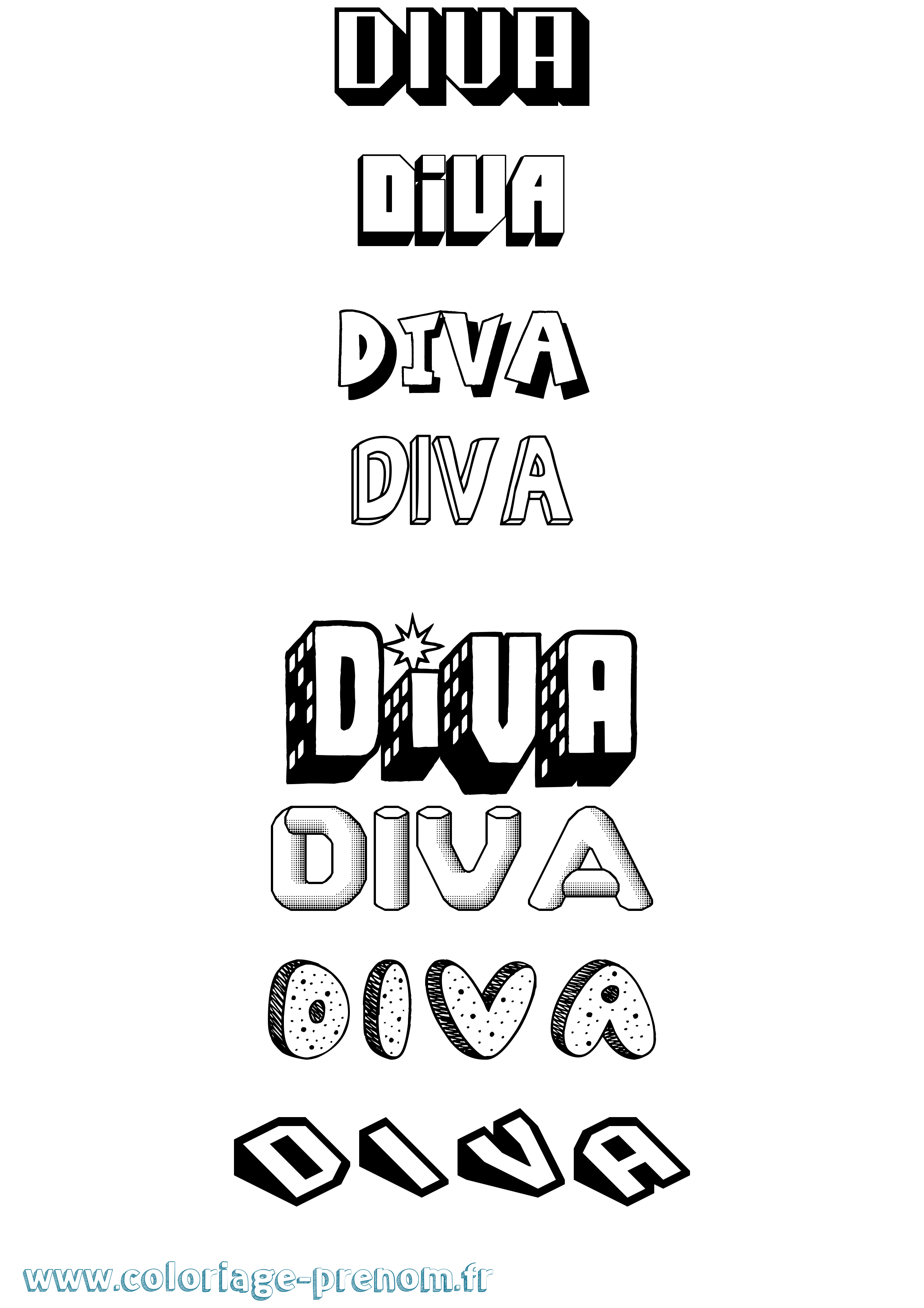Coloriage prénom Diva Effet 3D