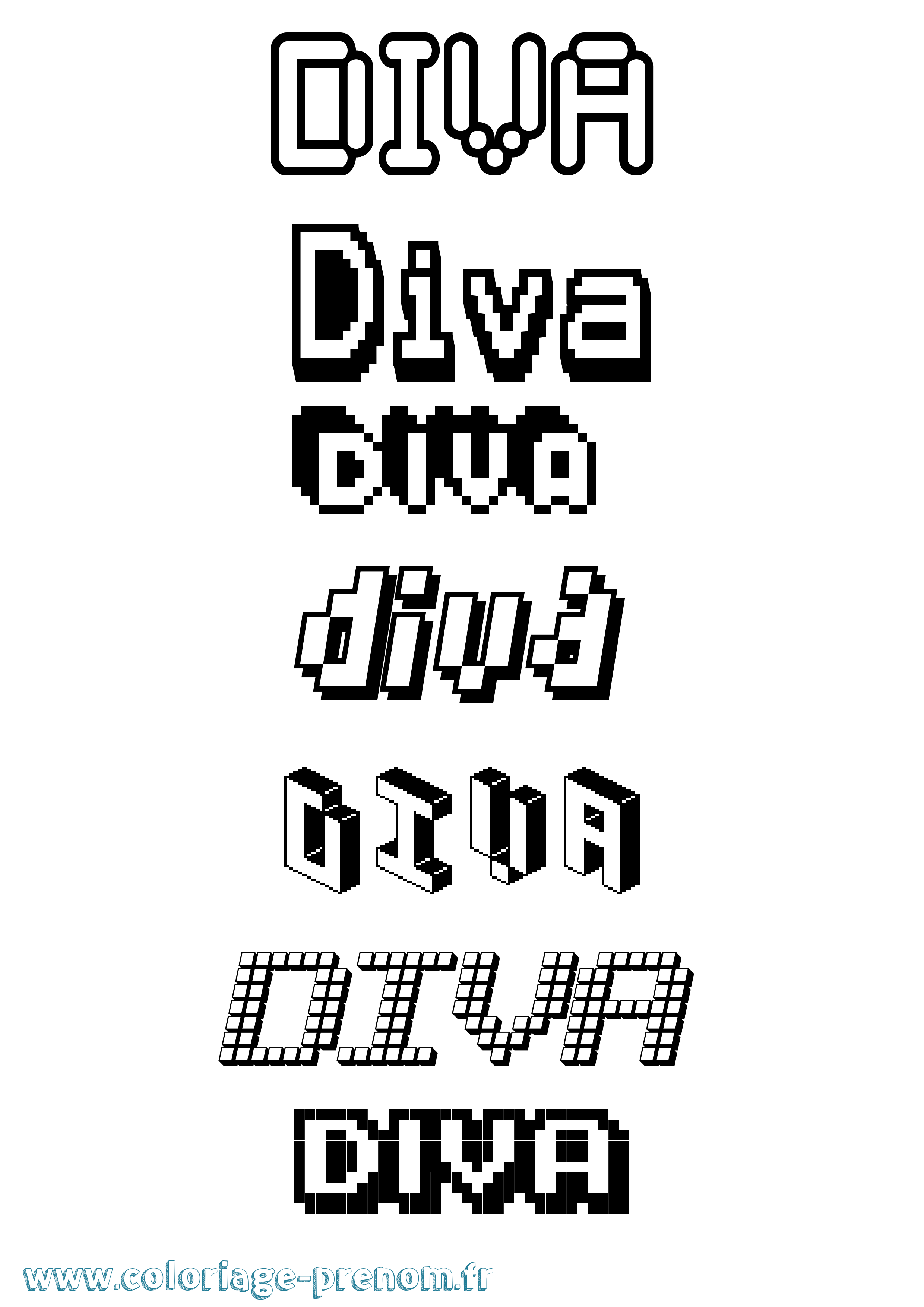 Coloriage prénom Diva Pixel
