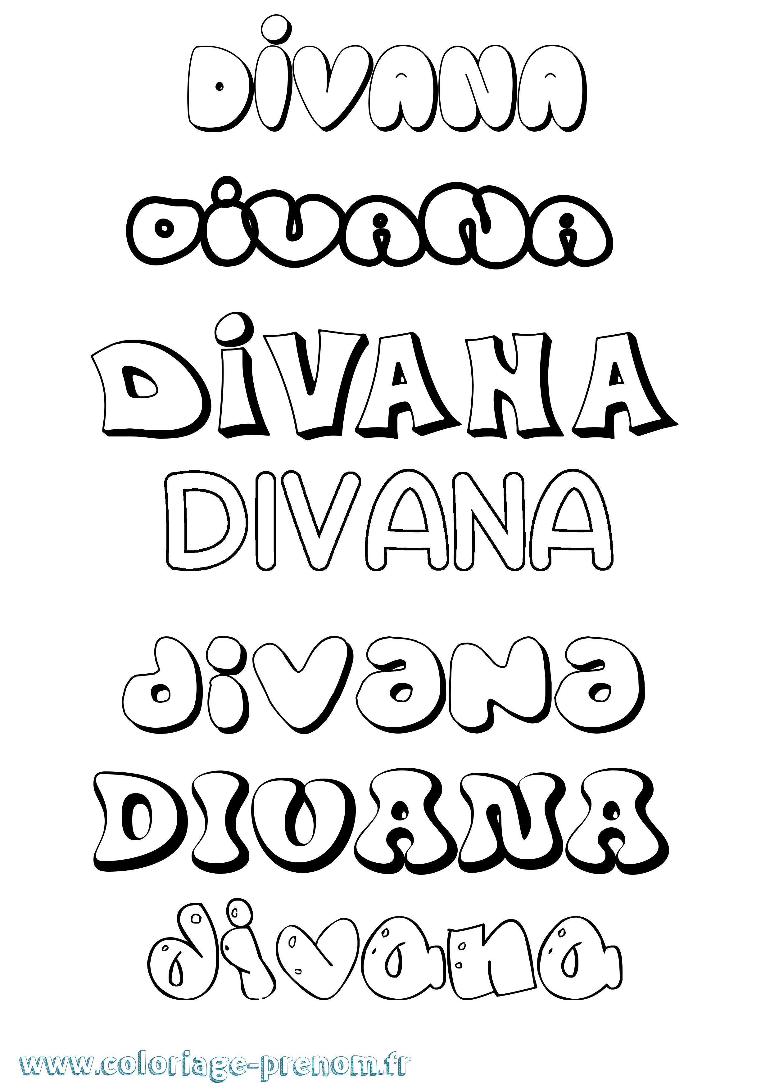 Coloriage Divana Bubble Coloriage prénom Divana Bubble