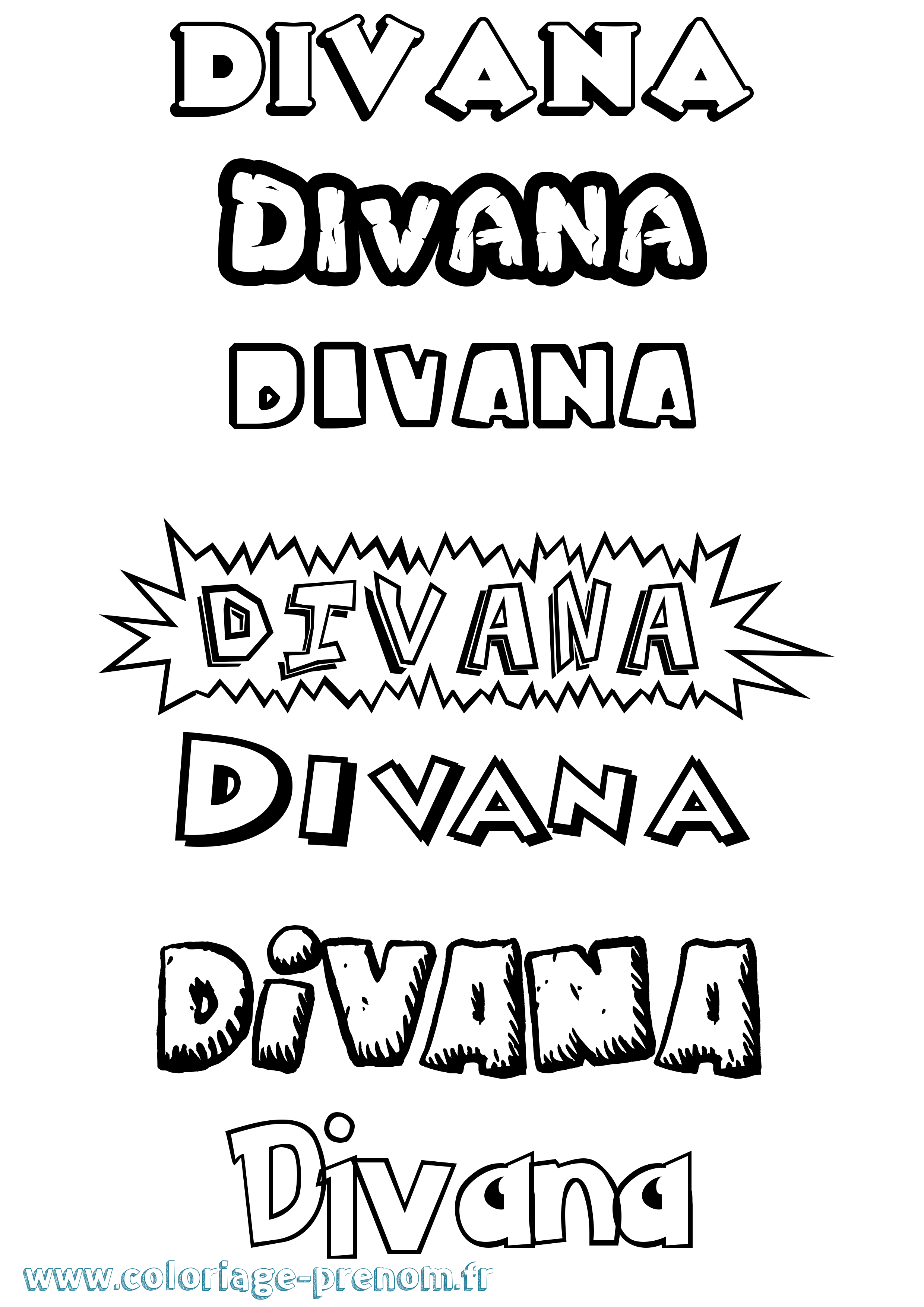 Coloriage prénom Divana Dessin Animé