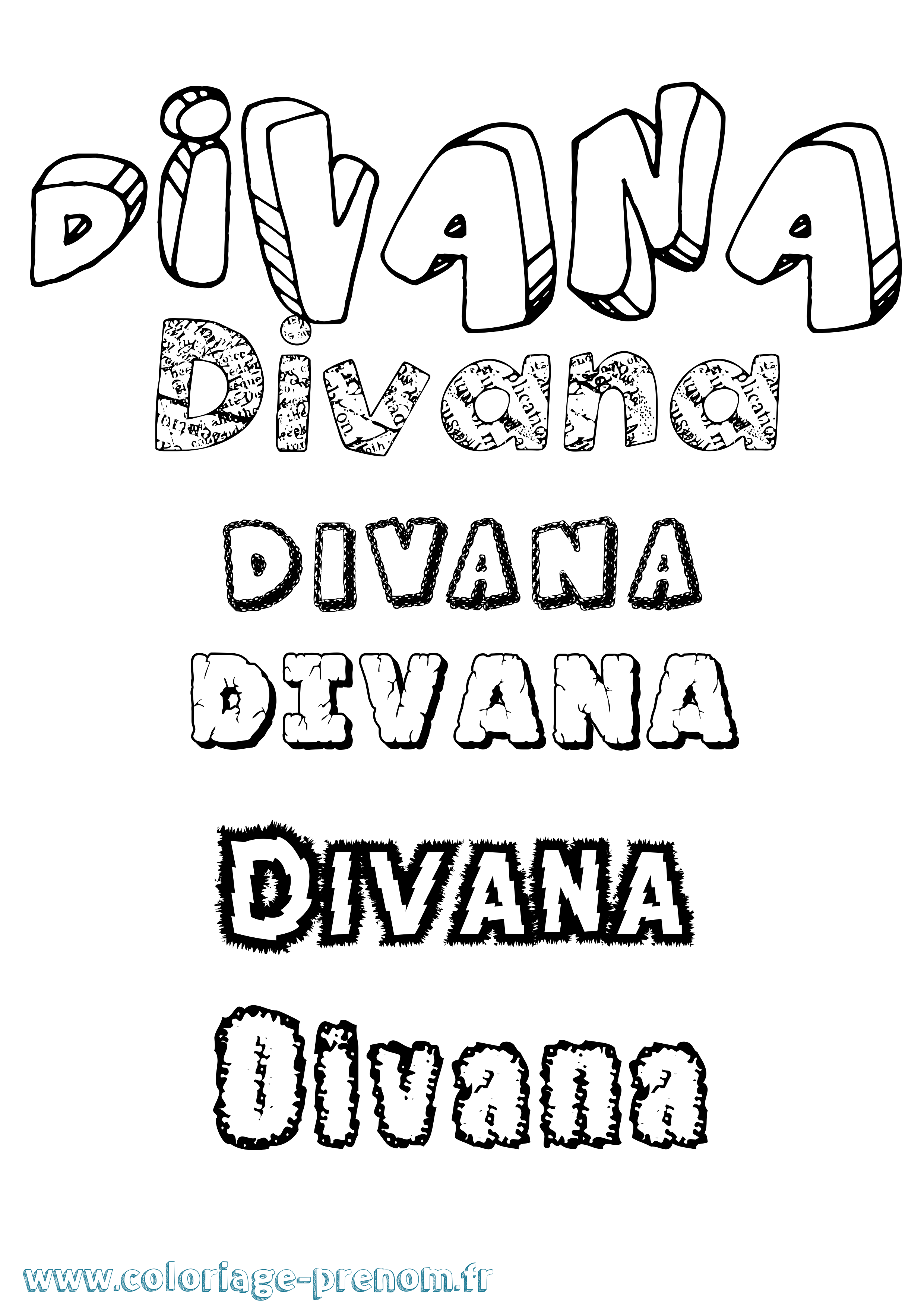 Coloriage Divana Destructuré Coloriage prénom Divana Destructuré