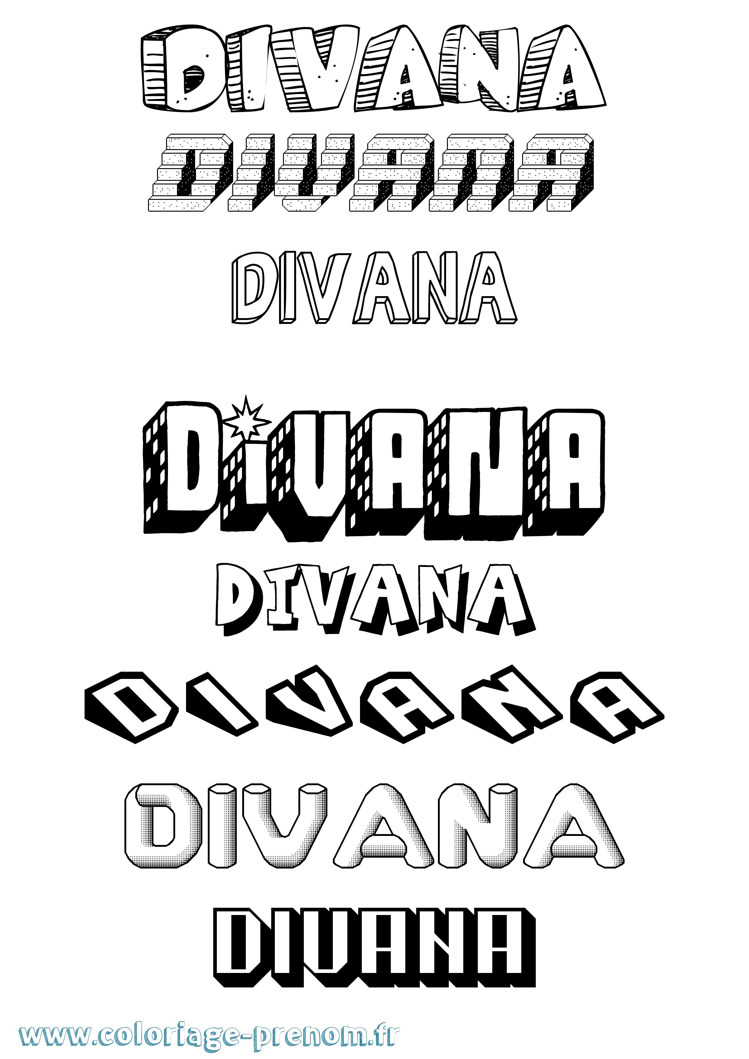 Coloriage Divana Effet 3D Coloriage prénom Divana Effet 3D