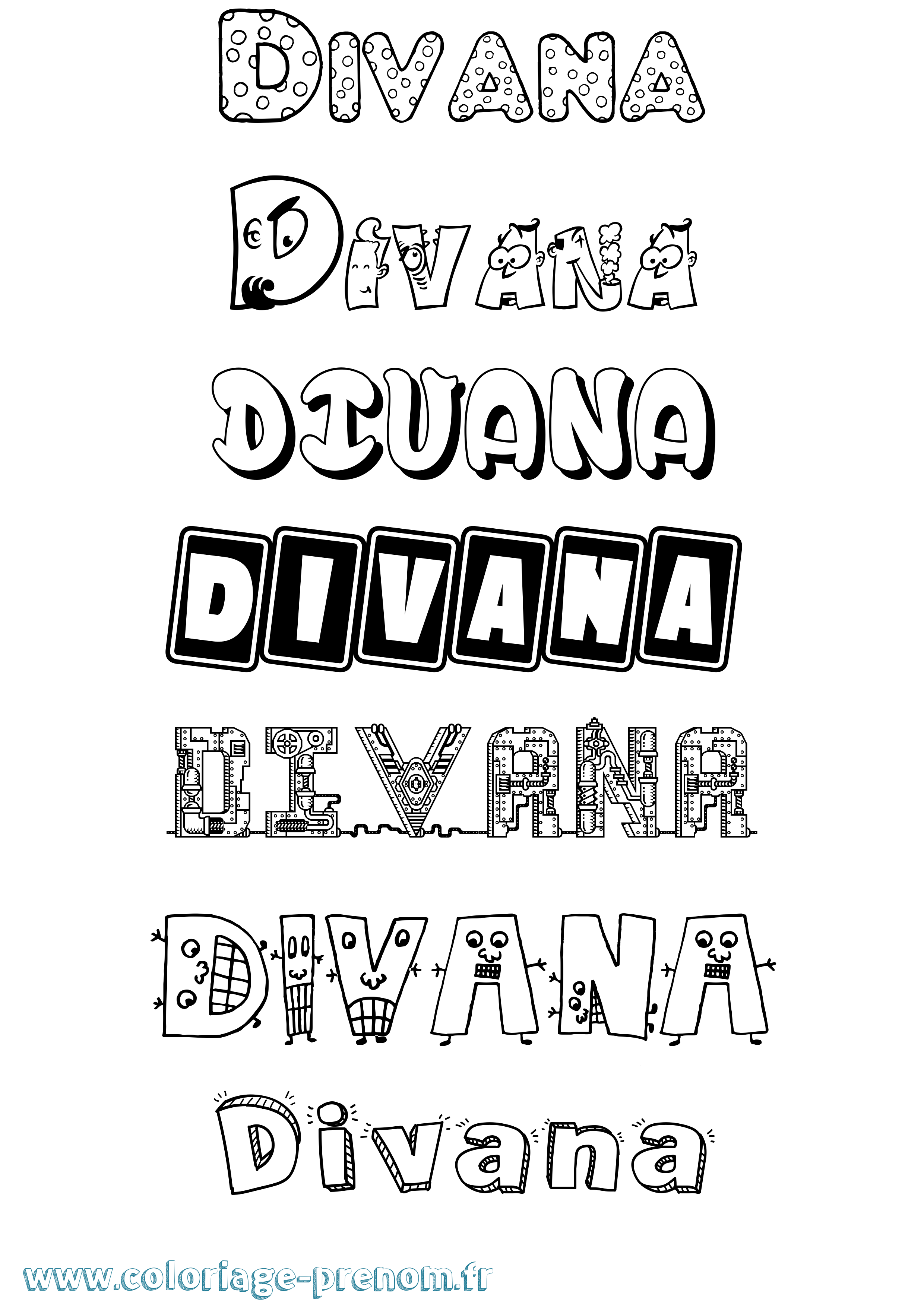 Coloriage Divana Fun Coloriage prénom Divana Fun