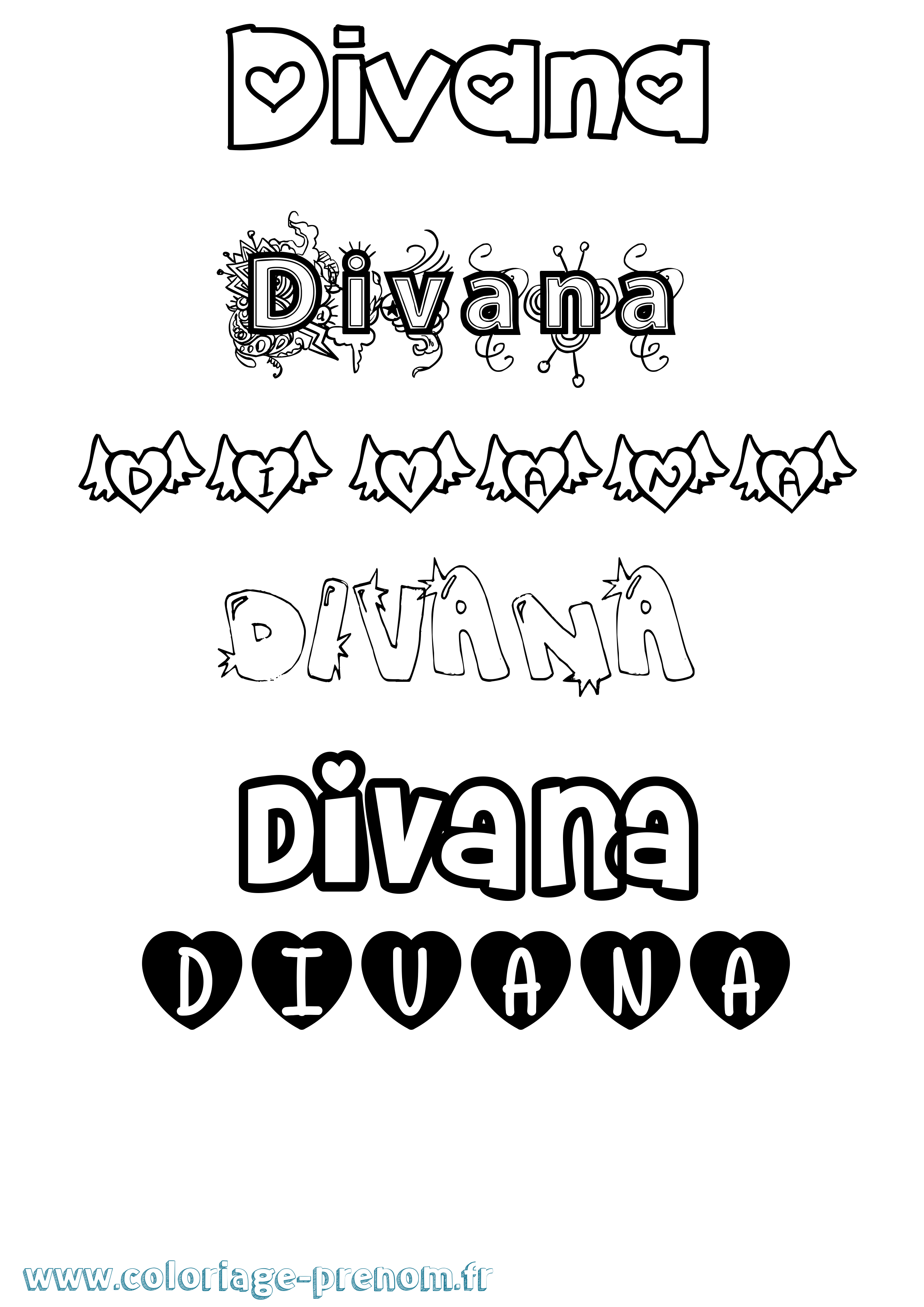 Coloriage prénom Divana Girly