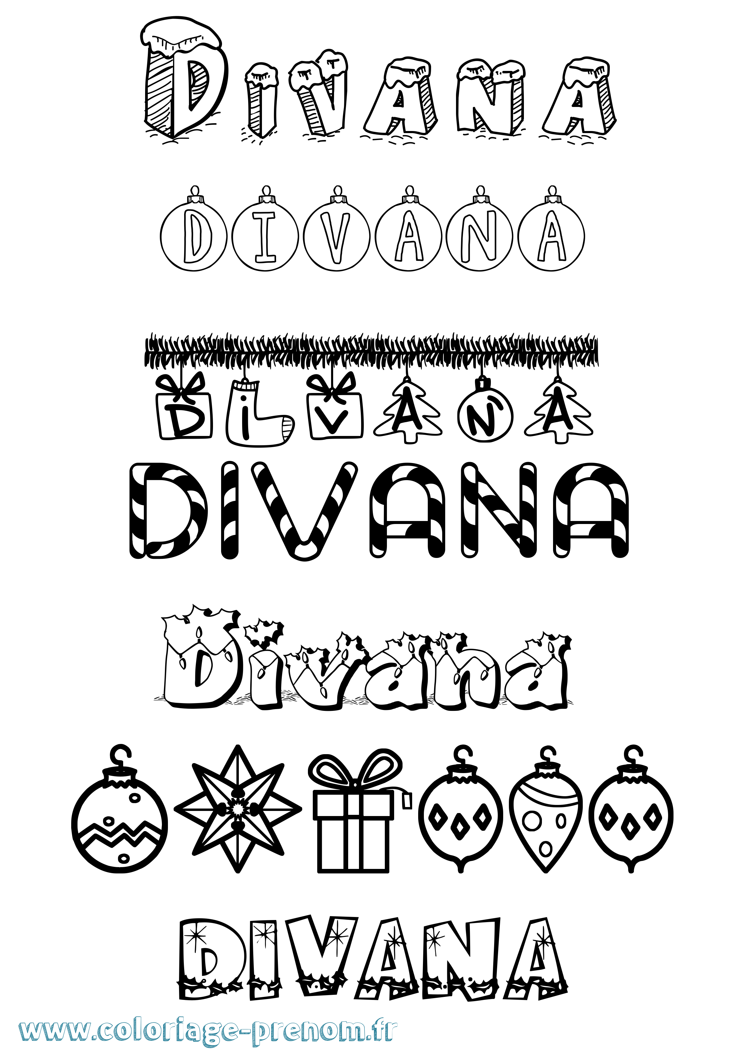 Coloriage Divana Noël Coloriage prénom Divana Noël