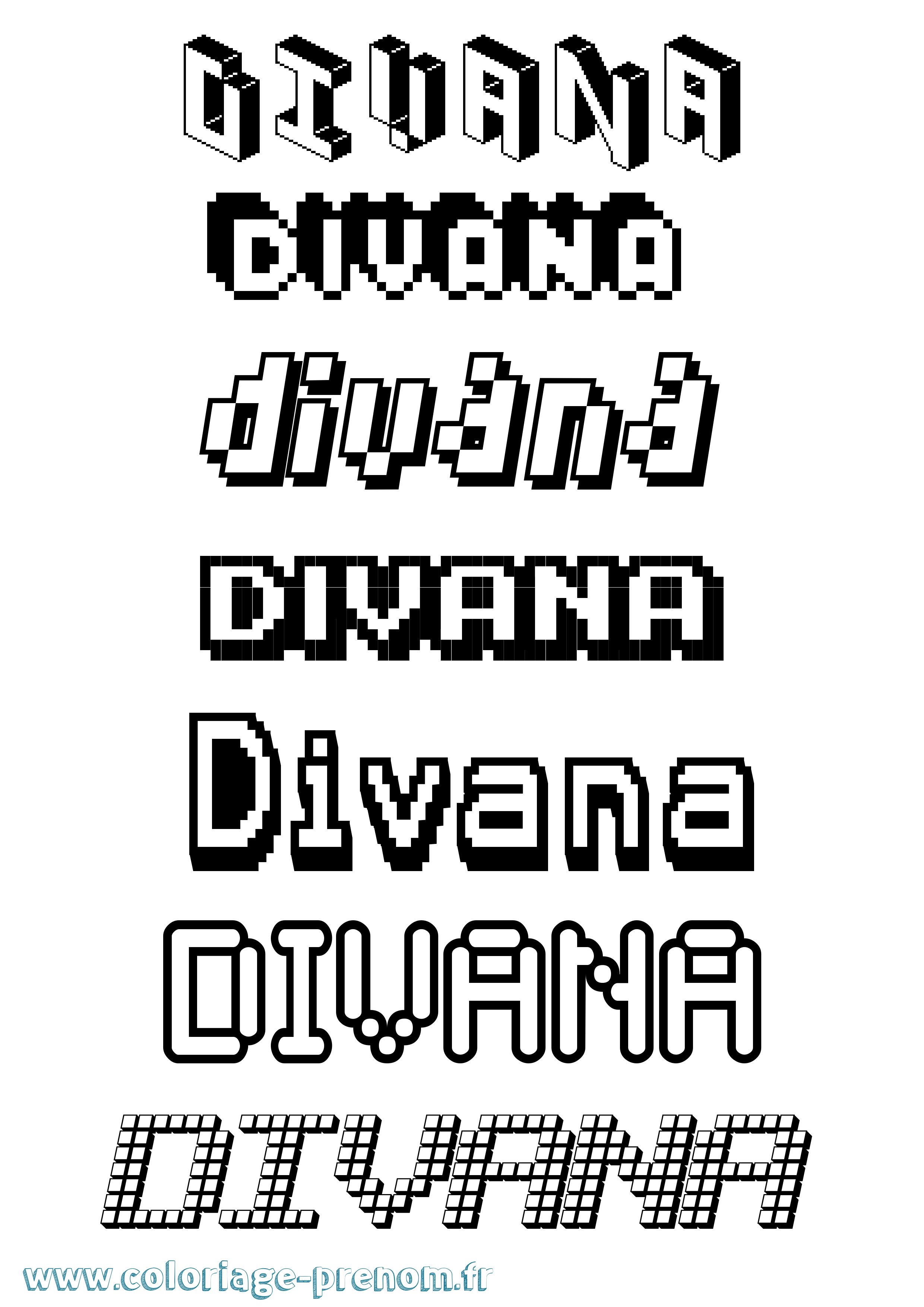 Coloriage prénom Divana Pixel