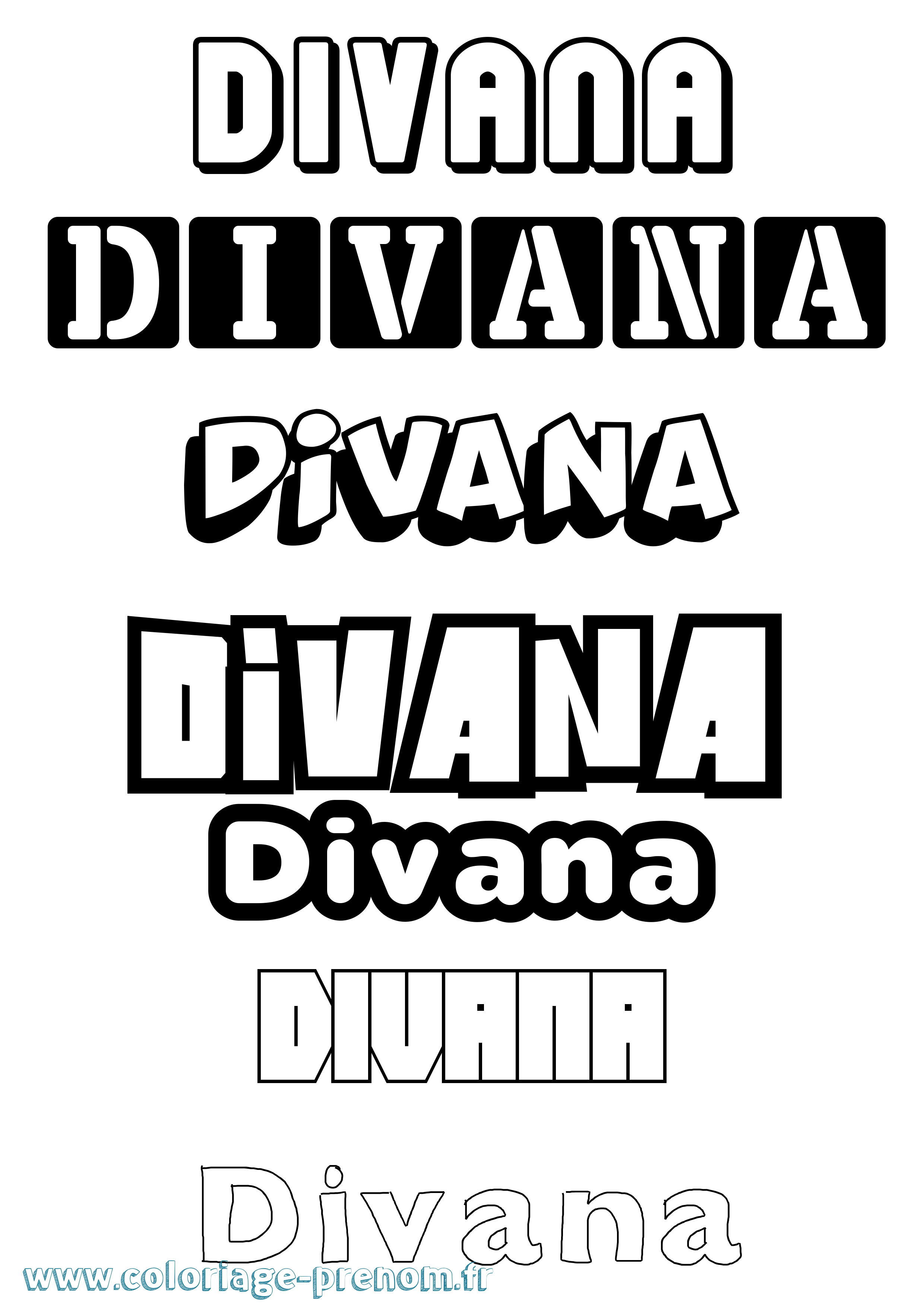 Coloriage Divana Simple Coloriage prénom Divana Simple