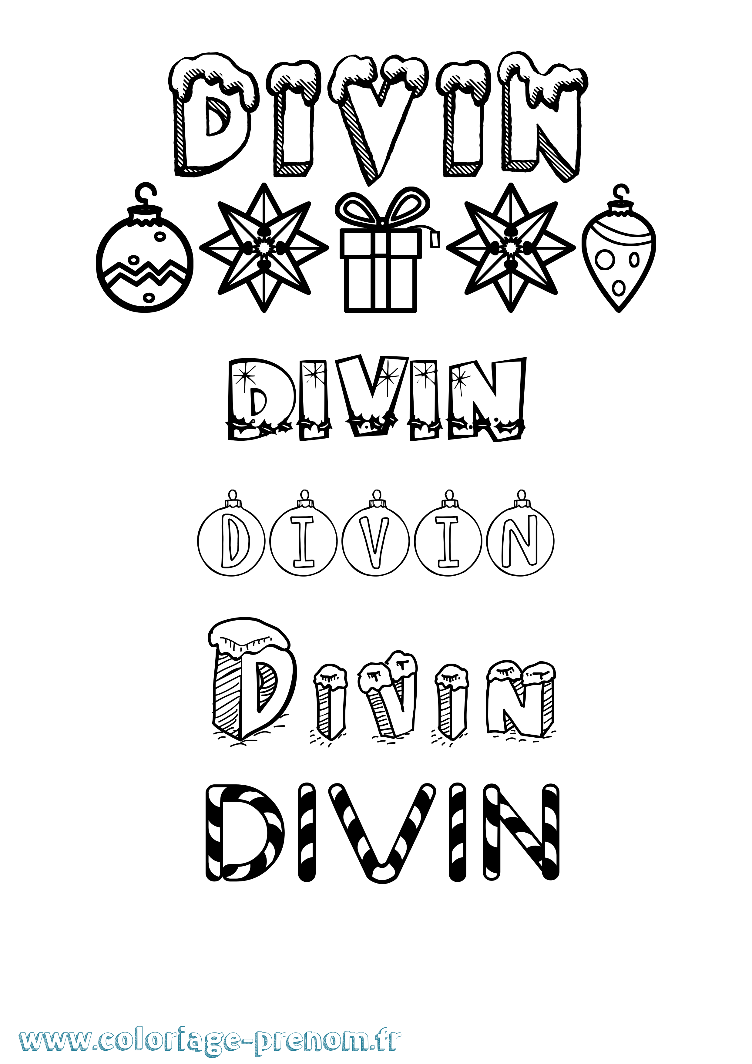 Coloriage prénom Divin Noël