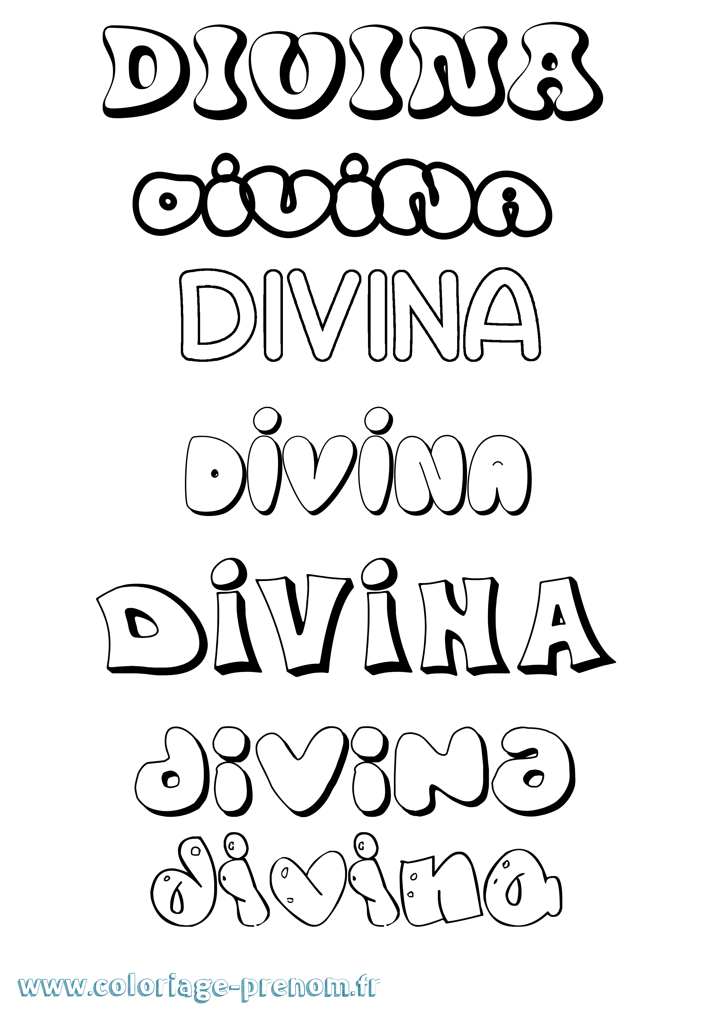 Coloriage prénom Divina Bubble