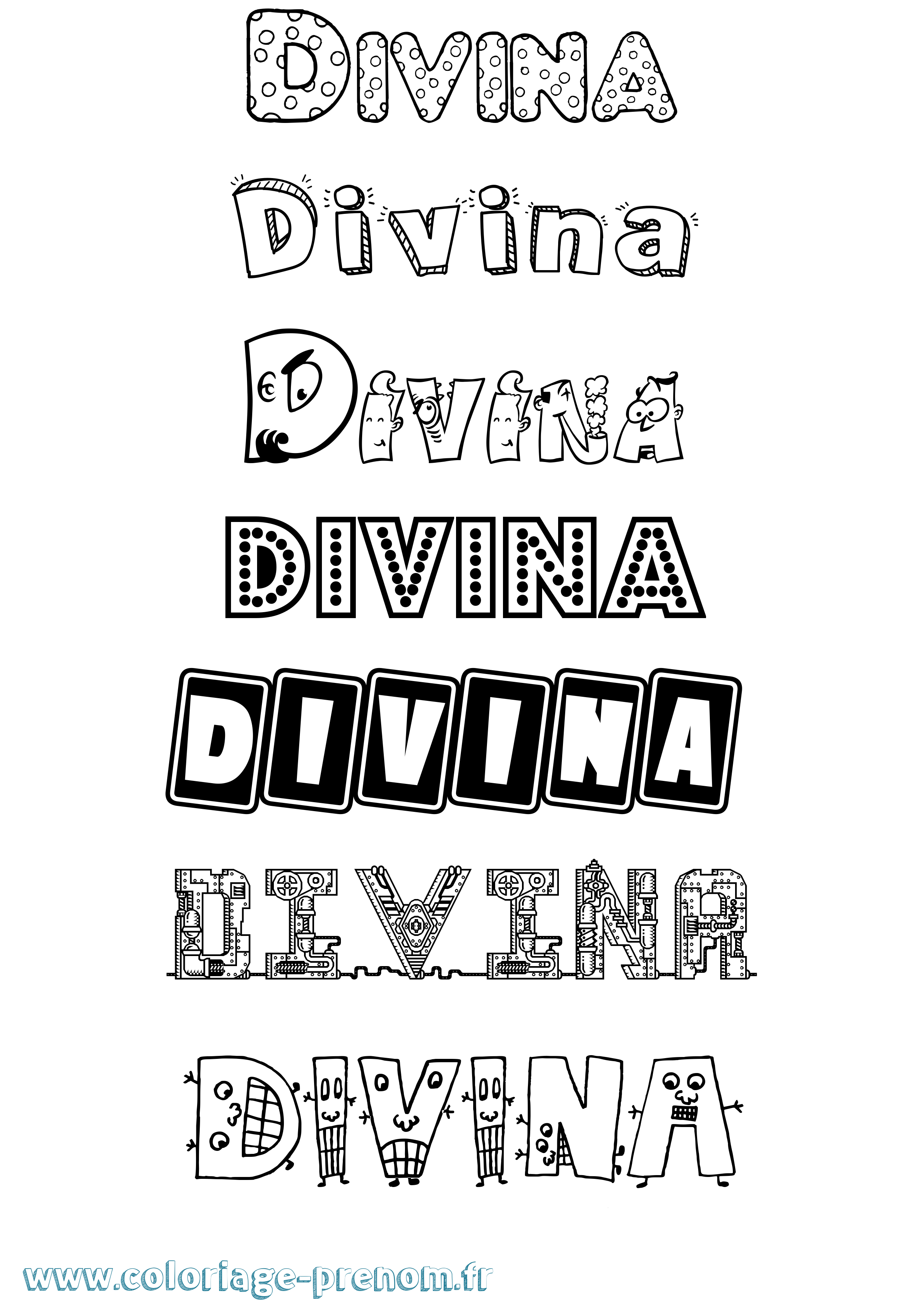 Coloriage prénom Divina Fun